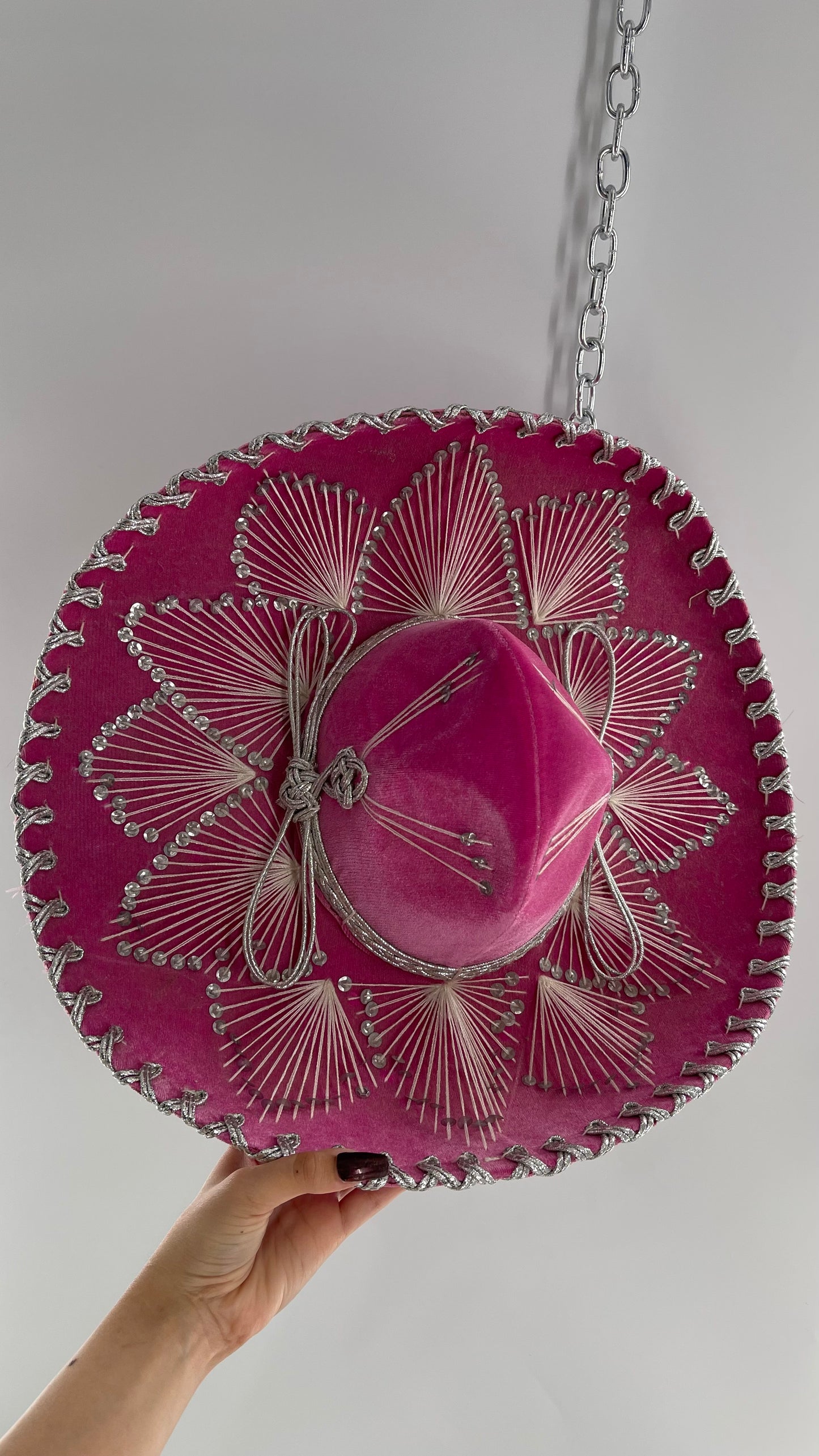 Vintage 1970s Pink and Silver Salazar Yepez Sombrero