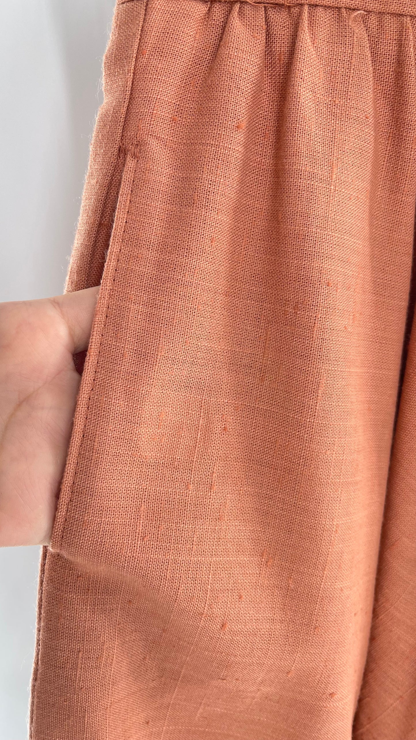 Vintage David N Linen Look Apricot Pink/Orange Circle Skirt with Pockets (9/10)