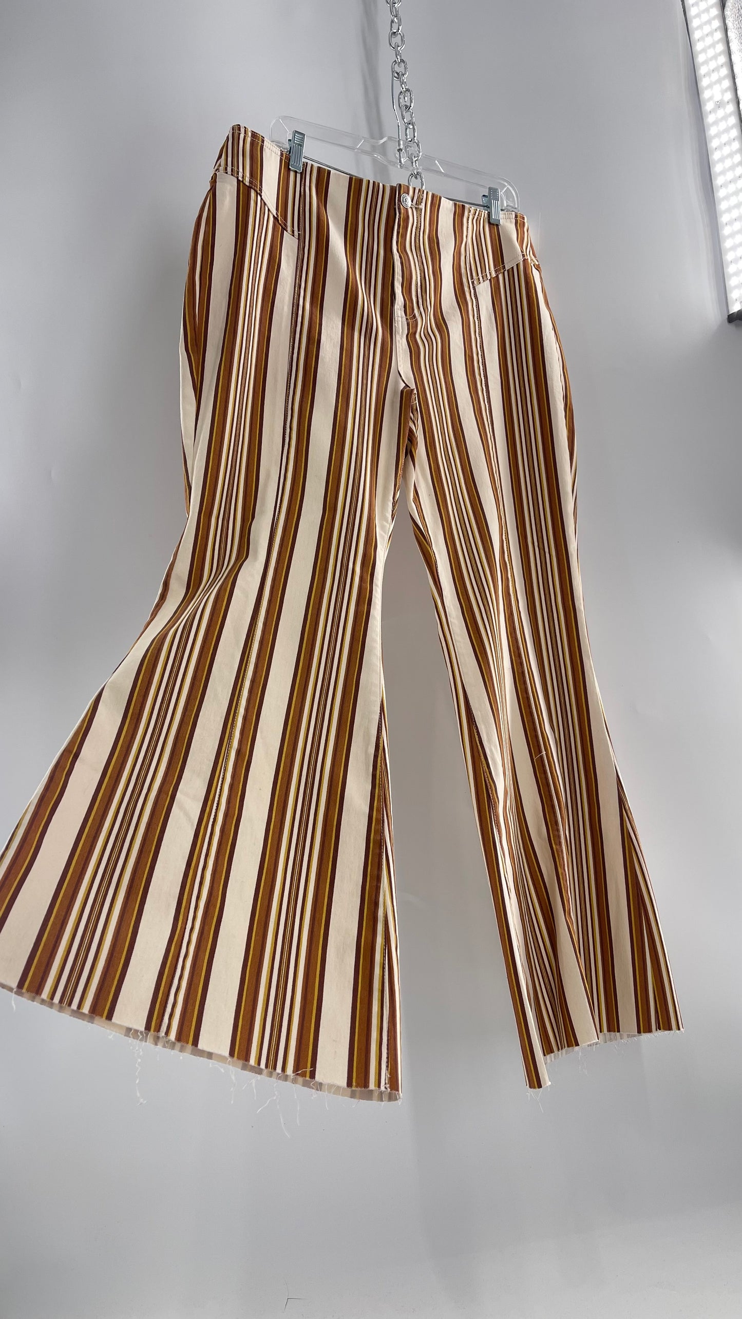 Free People 70s Striped Mustard and Rust Tones Flare Leg Bell Bottoms (33)