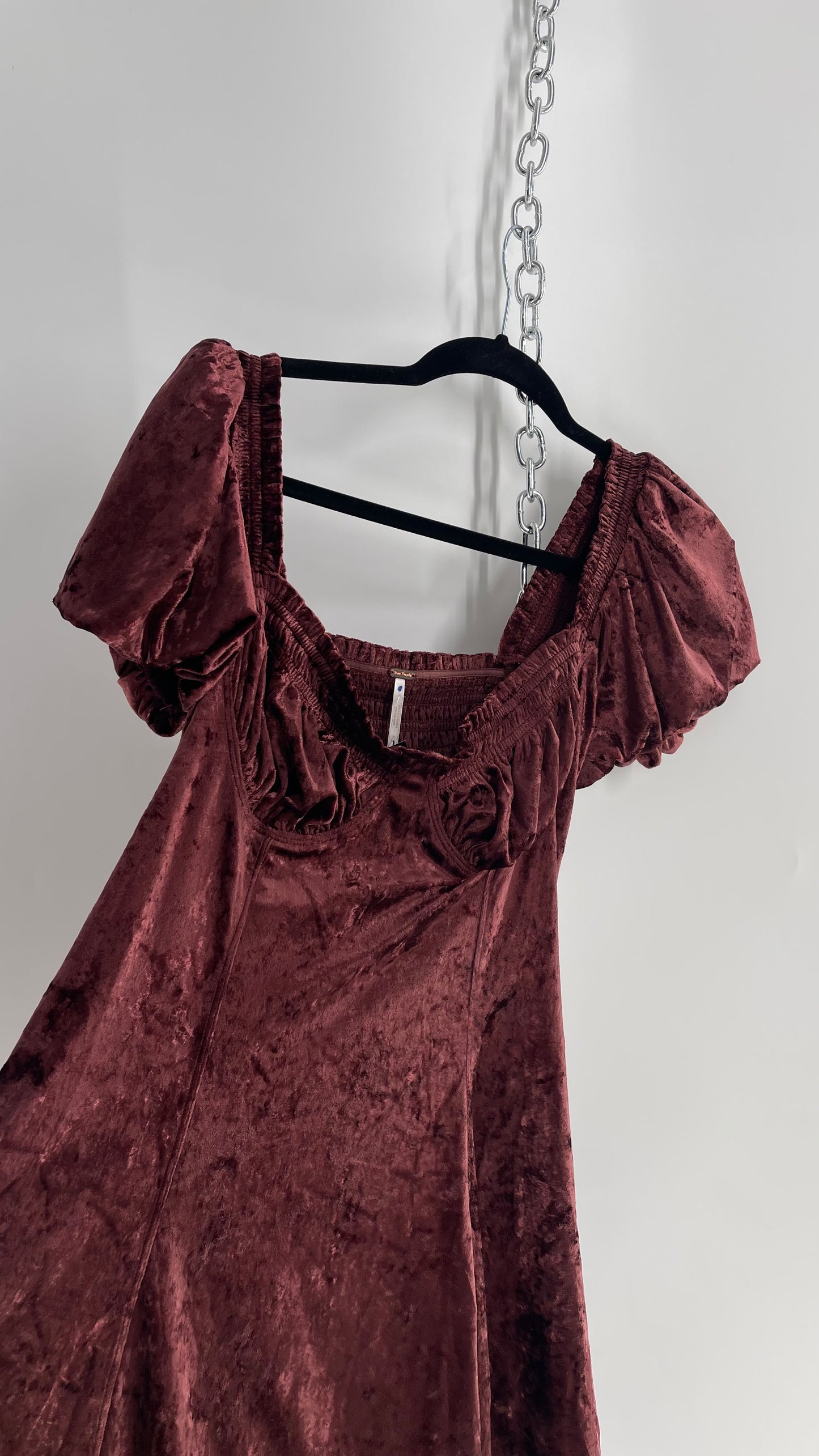 Free People Velour Plum Bustier Milkmaid Dress with Bubble Puff Sleeves (2)