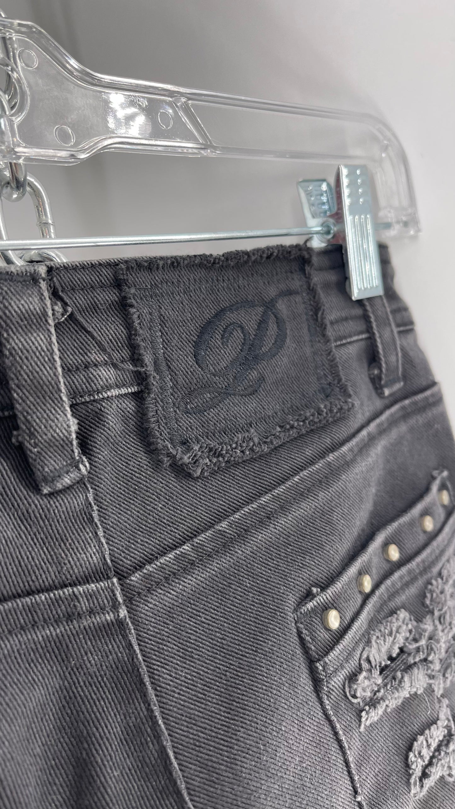 Vintage Rare PSYLO 1990s Low Rise Kick Flare Jeans with Studs, Lace and Hardware (38/28)
