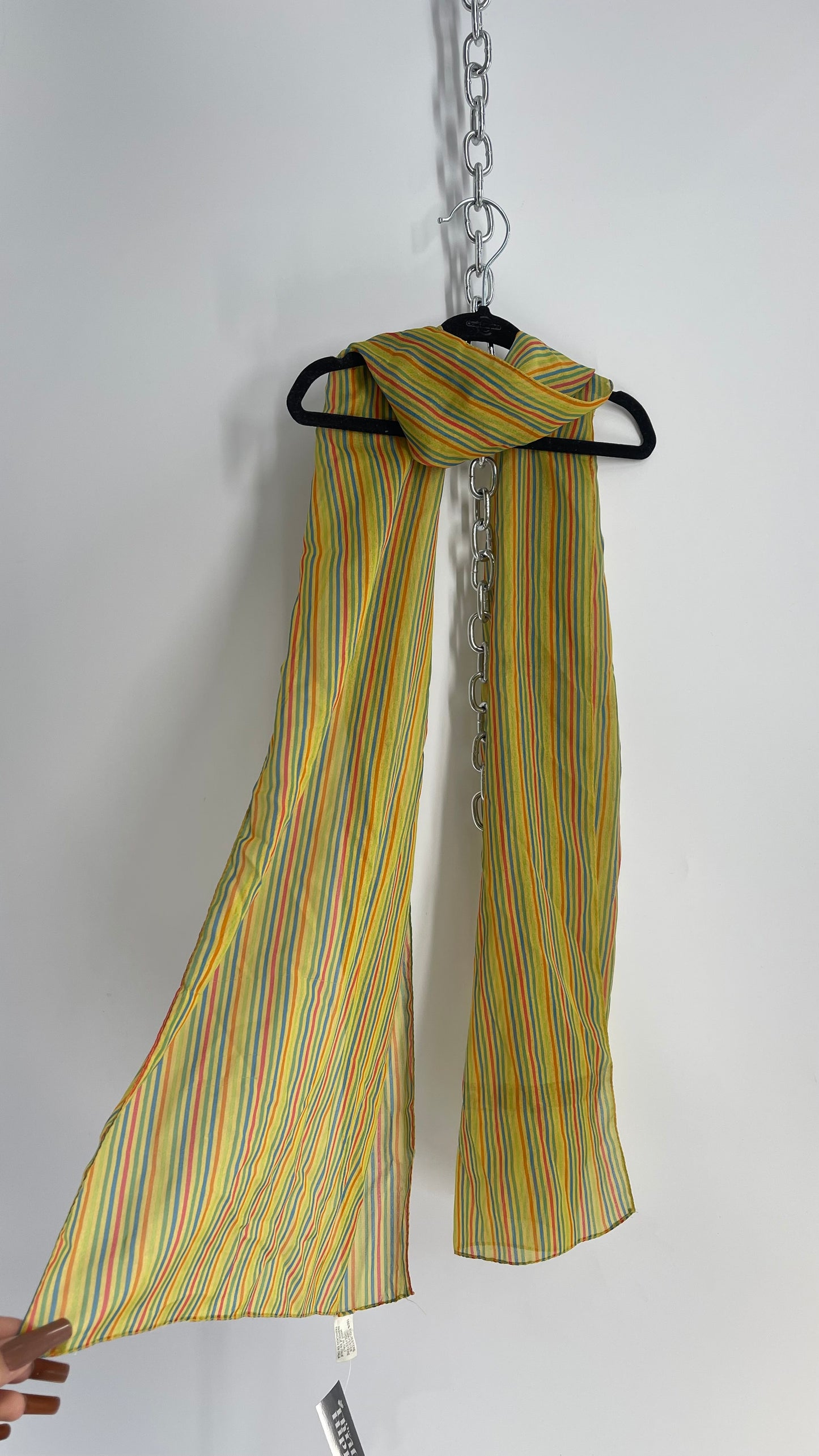 Vintage 1970s Chartreuse Striped Scarf