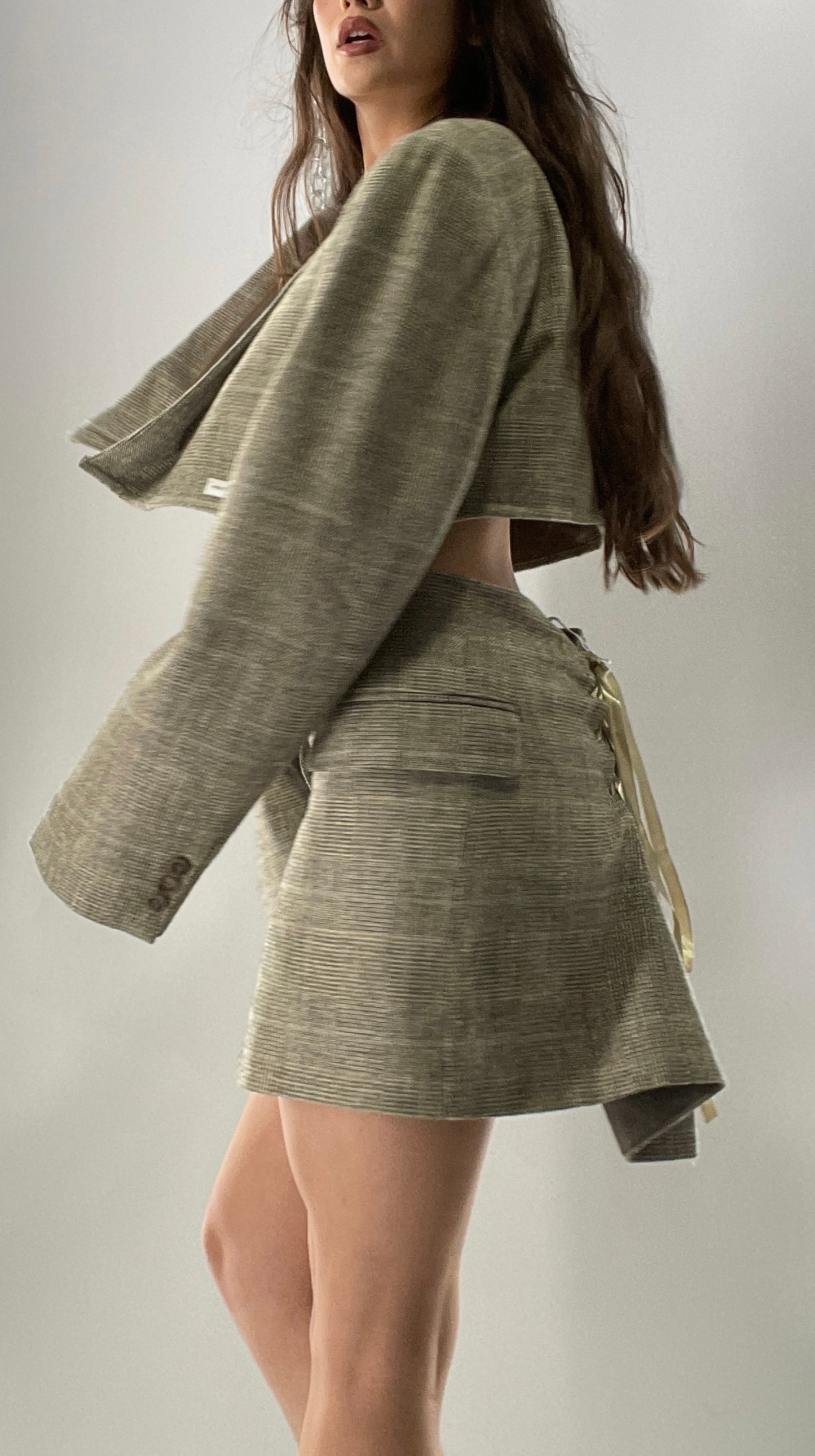 Vintage HAGGAR Handmade Upcycled Suit Set: 70% Wool Grey Blazer and Mini Skirt