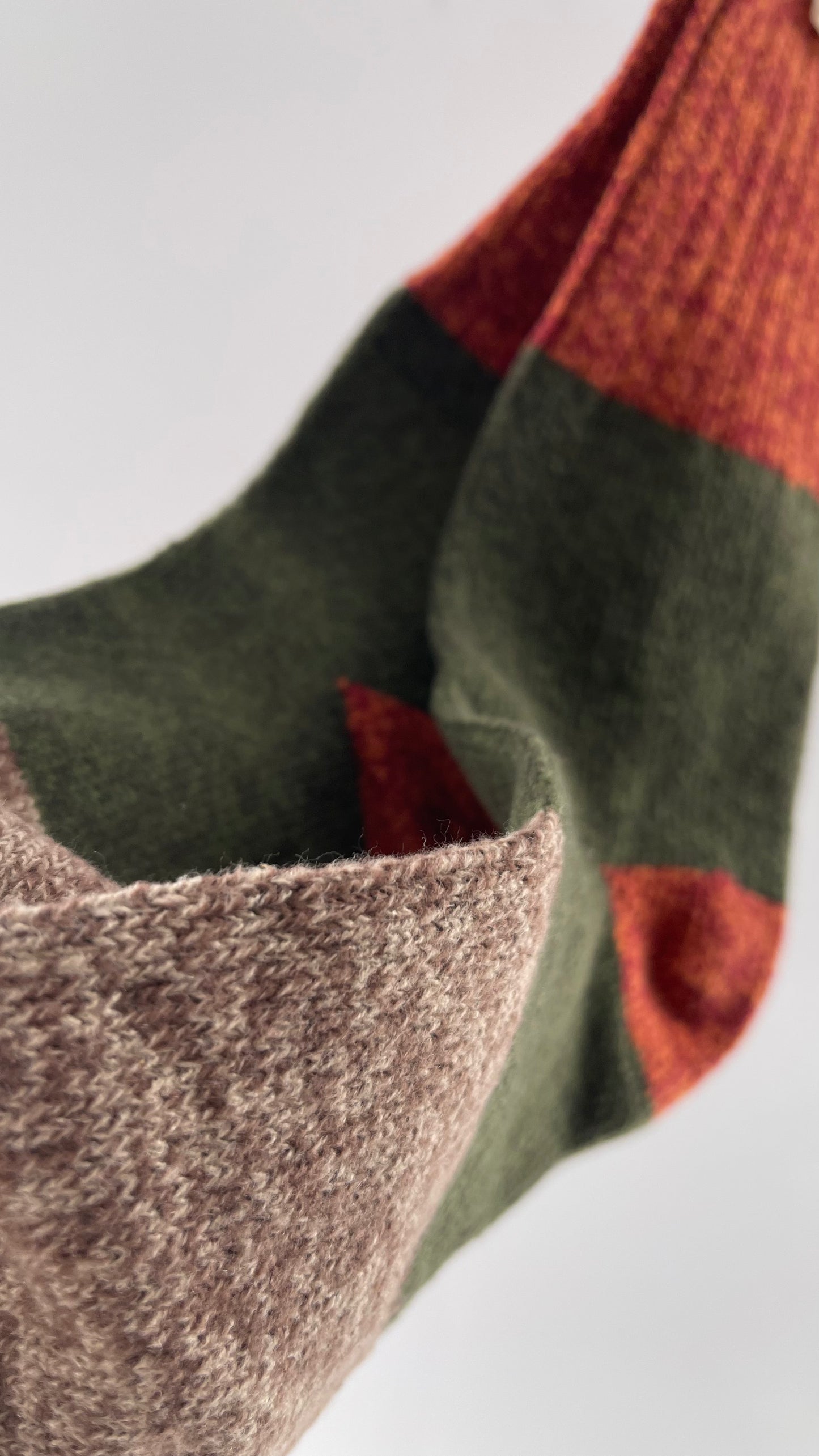 Free People Soft Orange, Army Green and Brown Color Blocked Sock
