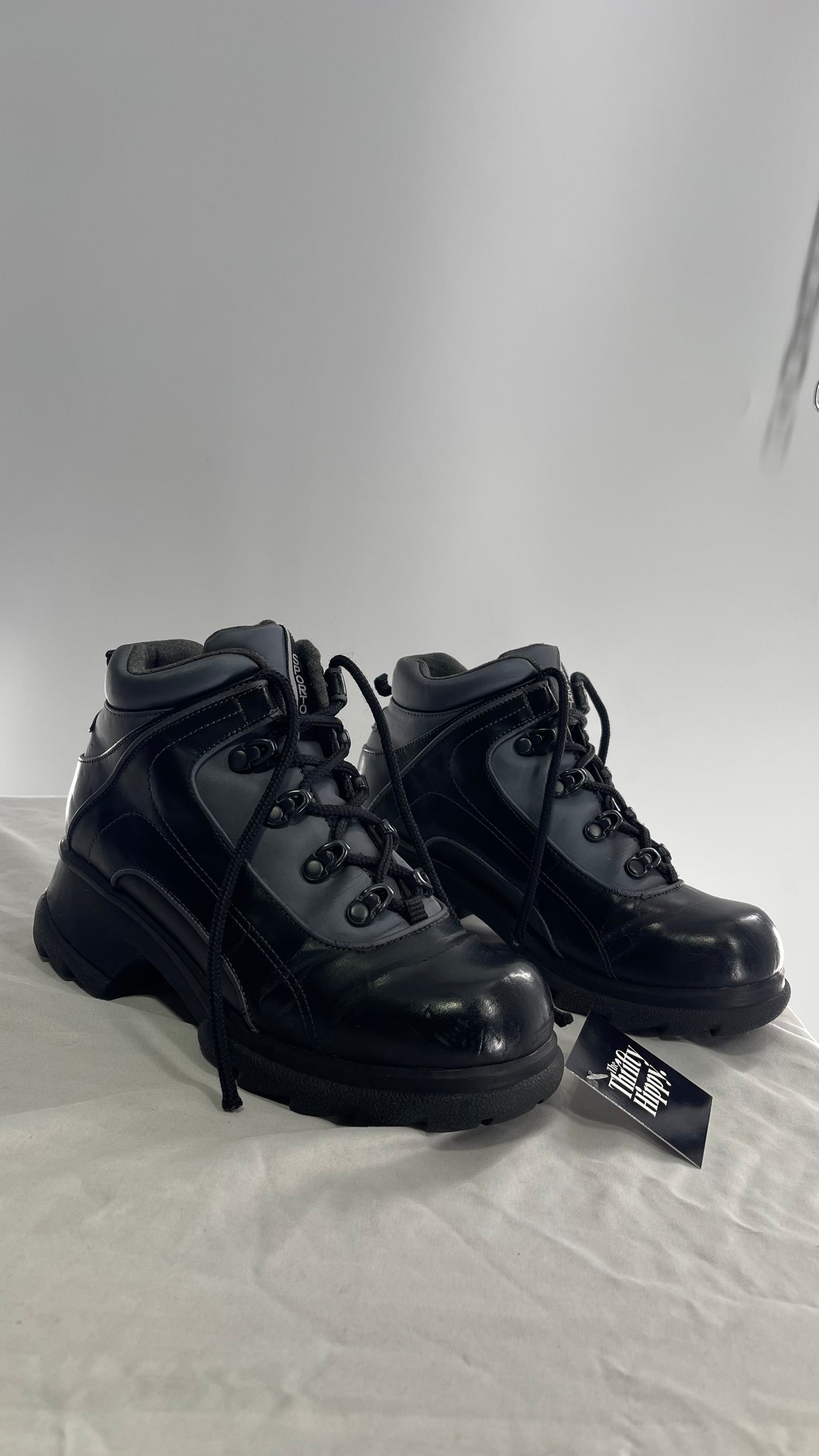 1990s Vintage SPORTO Metallic Blue and Black Round Toe Platform Sneaker Boot (9)