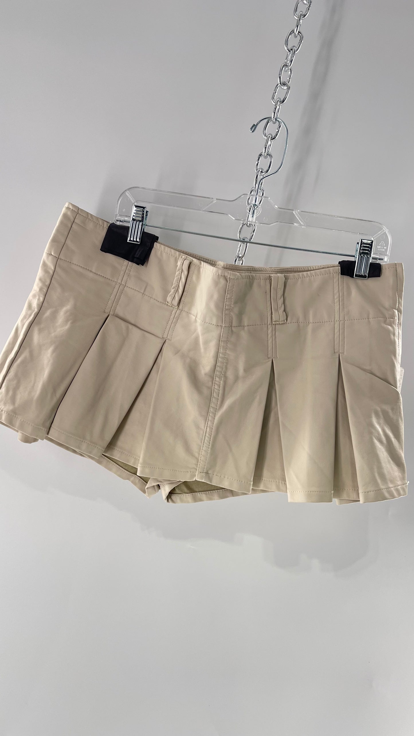 Free People Off White Pleated Vegan Leather Ultra Micro Mini Skirt with Hidden Built in Shorts (12)