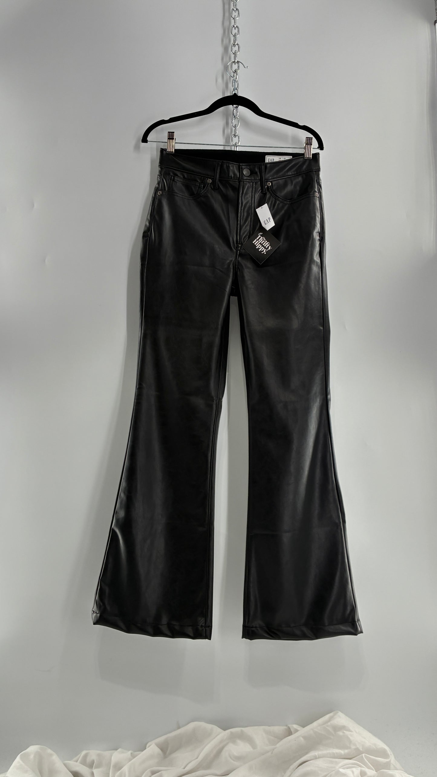 GAP Black Vegan Leather Flared Pants with Tags Attached (28/6R)