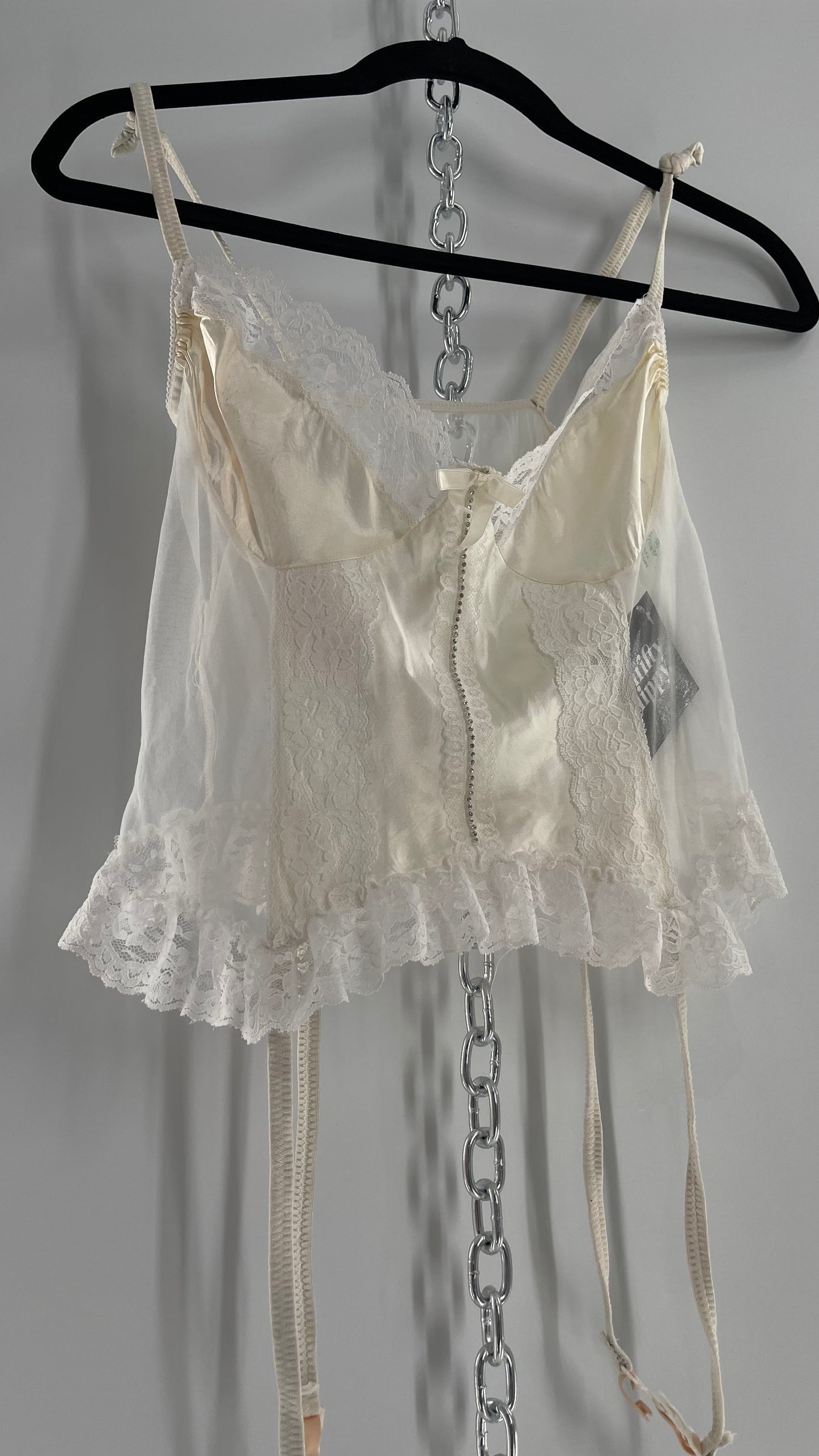 Nani Flower Vintage Delicate Ruffles + Rhinestones Lace + Mesh Babydoll (M)