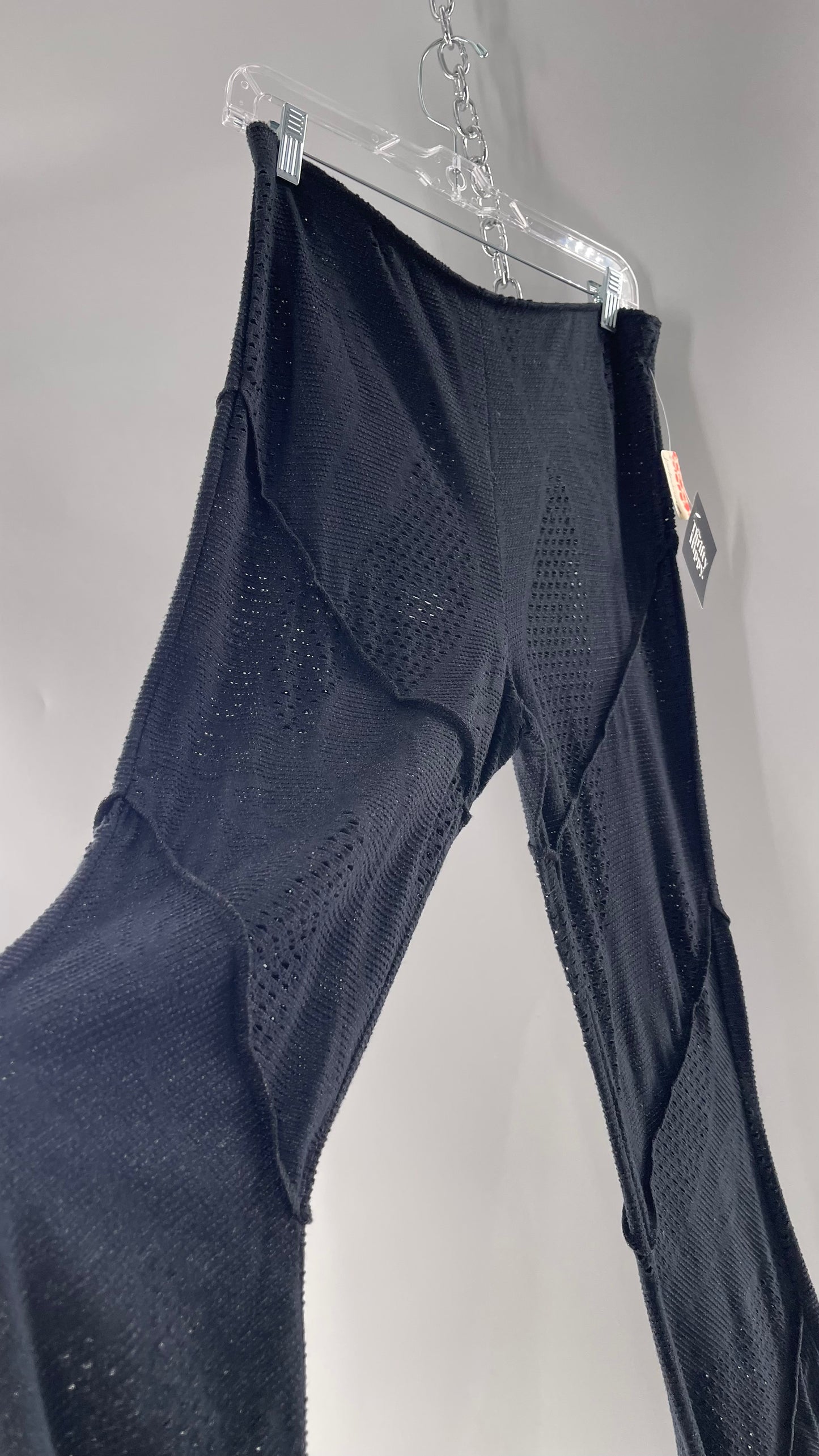 Free People Black Midnight Grey Mixed Pattern Kickflares with High Low Hem, Exposed Seams and Distressing Tags Attached (Medium)