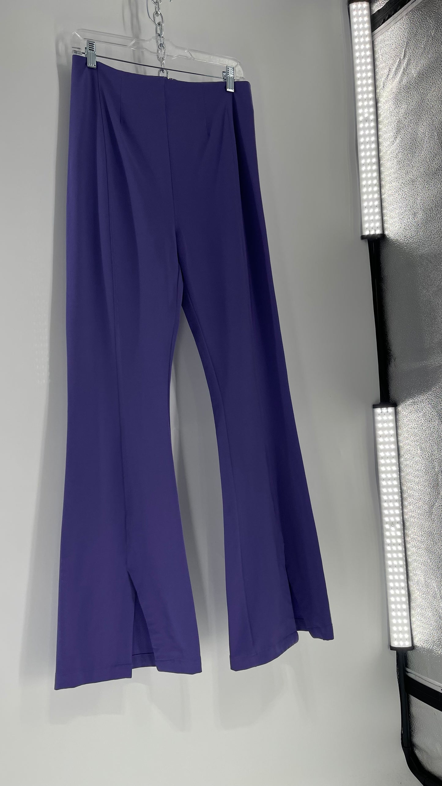 Free People Purple Knit Flares with Pleated Front and Pointed Back Stitching and Vented Hem  (Small)