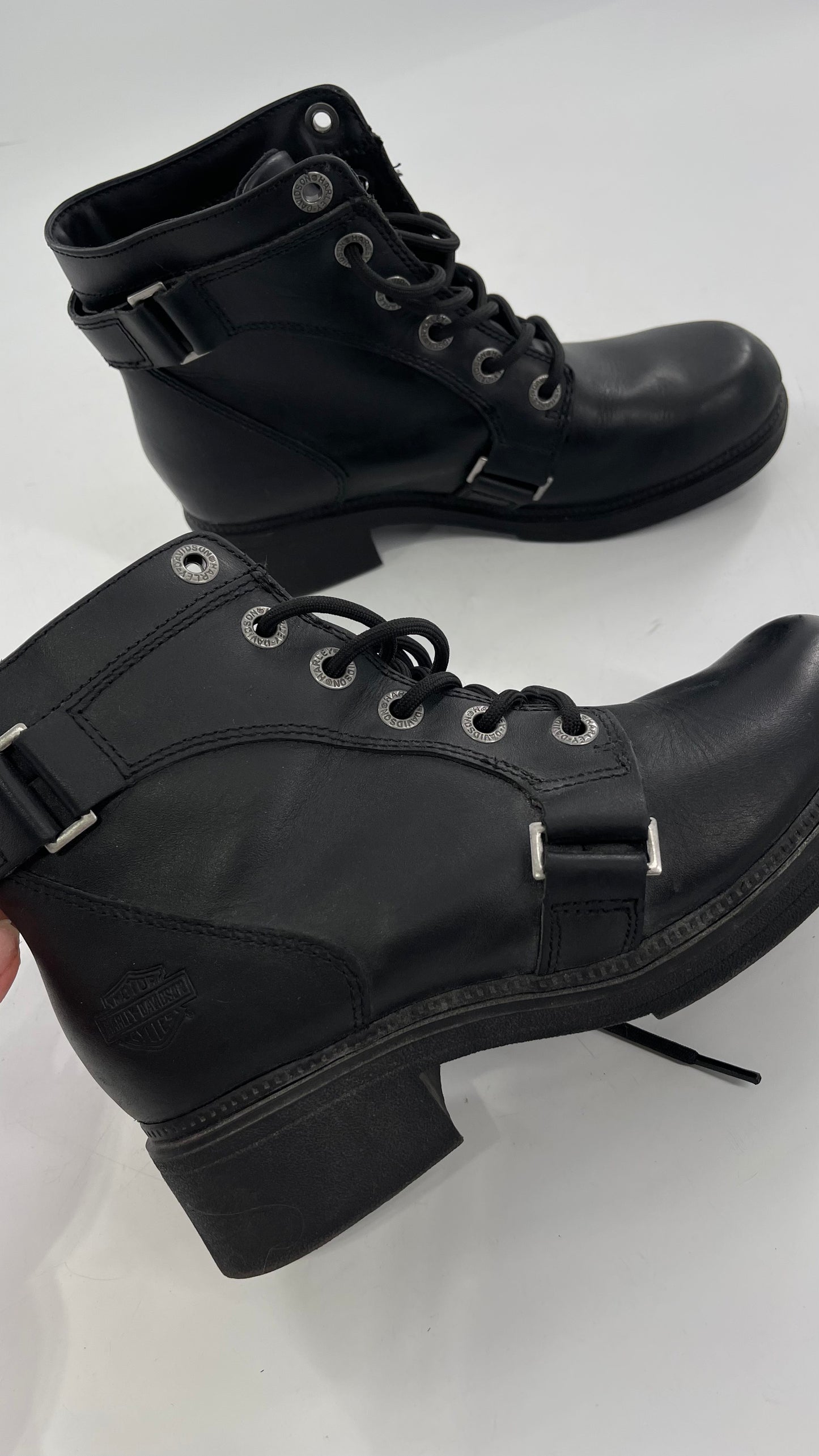Harley Davidson Black Leather Combat Boots (8.5)
