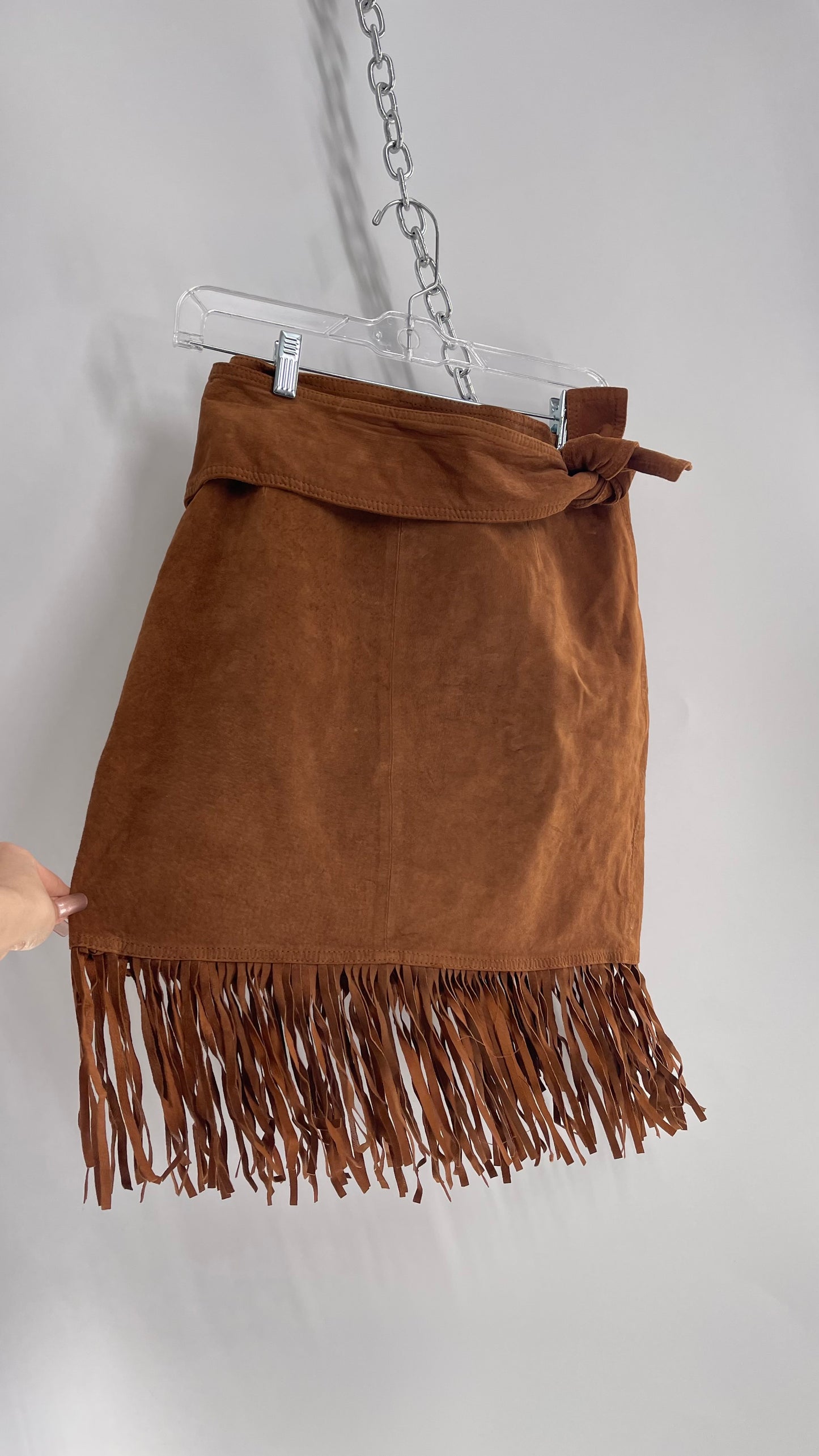 Vintage Cedars Brown Genuine Suede Leather Fringe Skirt (Medium)
