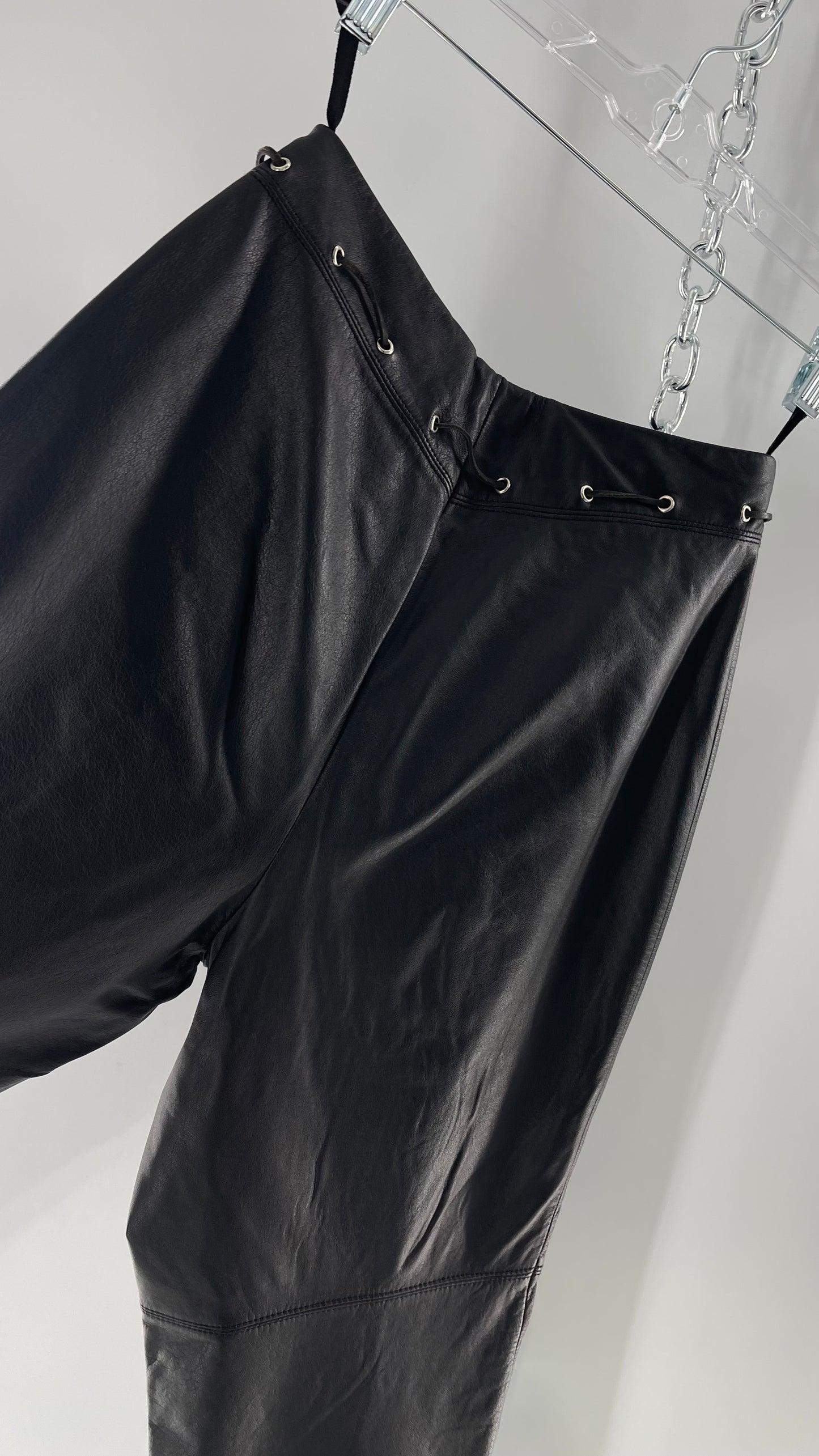 Vintage 90s RALPH Ralph Lauren Thin Leather Pants with Thread Through Grommet Detail on Waistline (4)