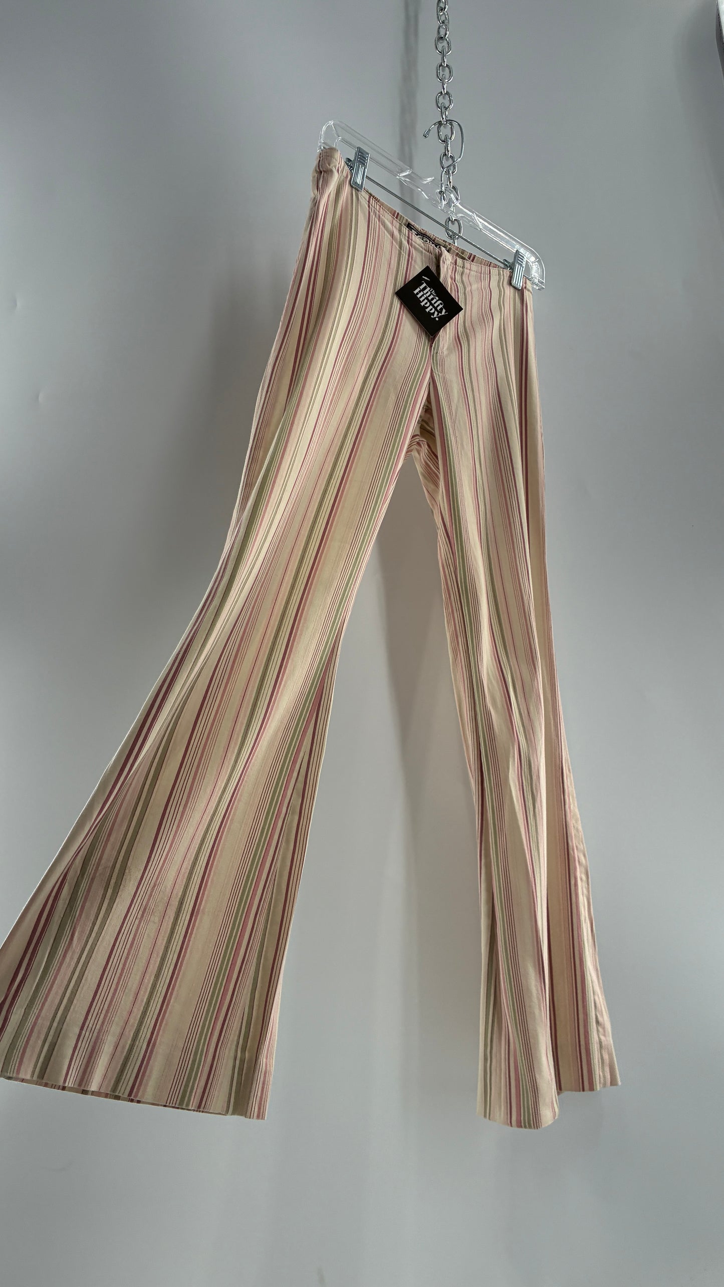 Rare Vintage TARK ‘1 Ultra Low Rise Pink and Green Striped Kick Flares