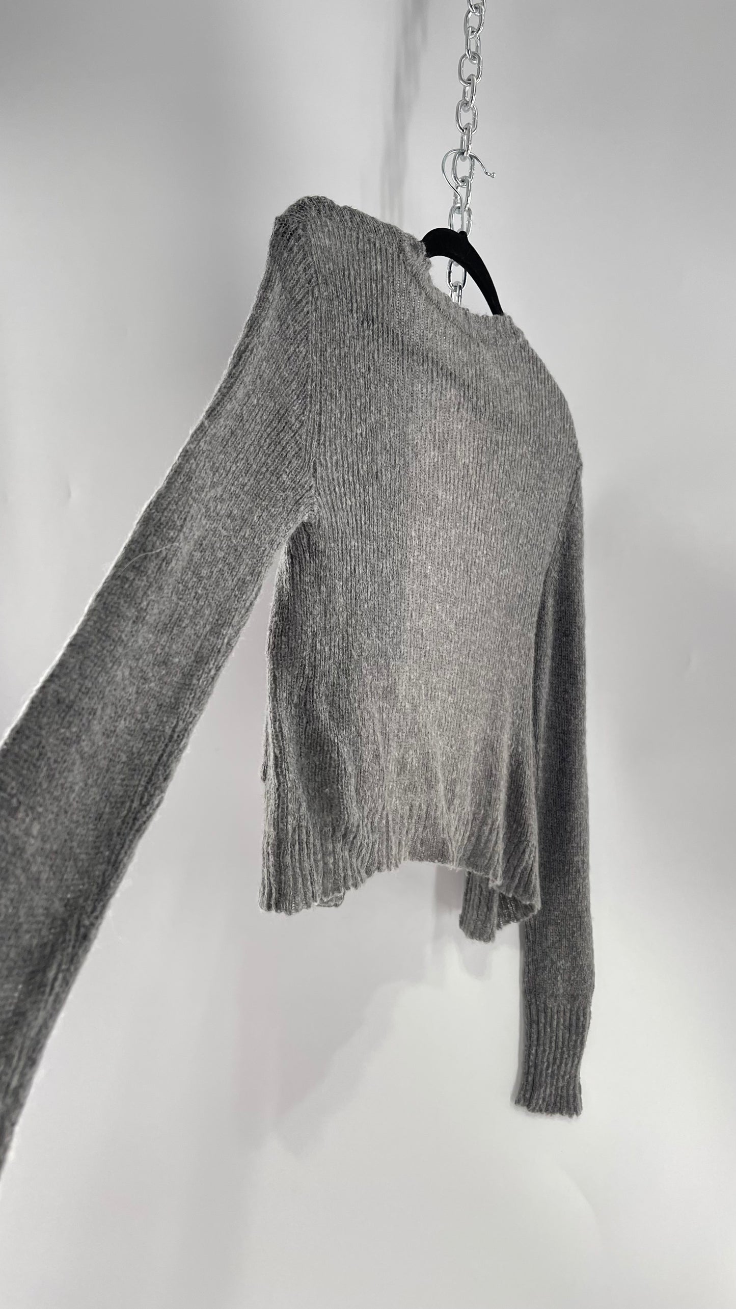 Free People Gray Pocketed Cropped Cardigan (XS) 29% Mohair 21% Wool