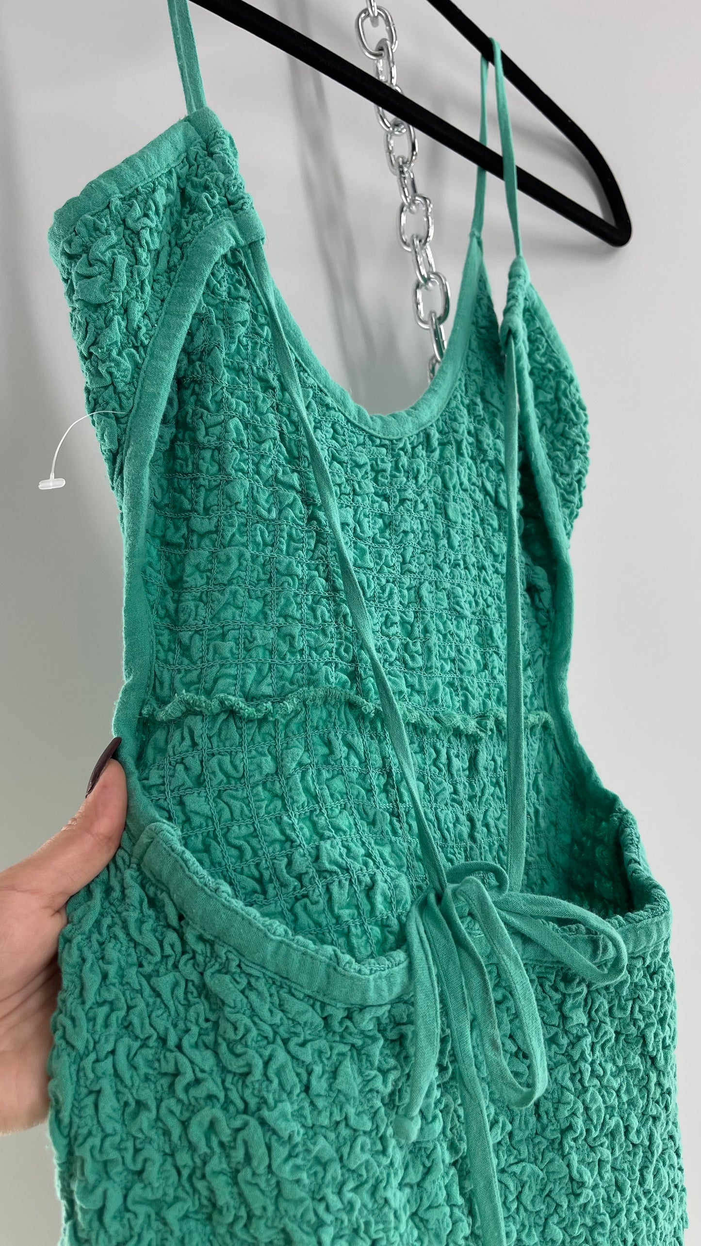 Free People Kelly Green Popcorn Maxi Dress with Low, Open Back Detail (XS)