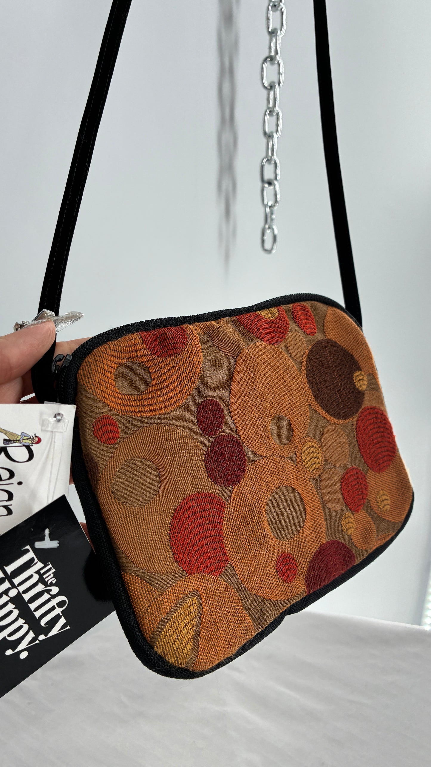 Deadstock Vintage 70s Style Polka Dotted Mustard Yellow Bag with Velvet Strap