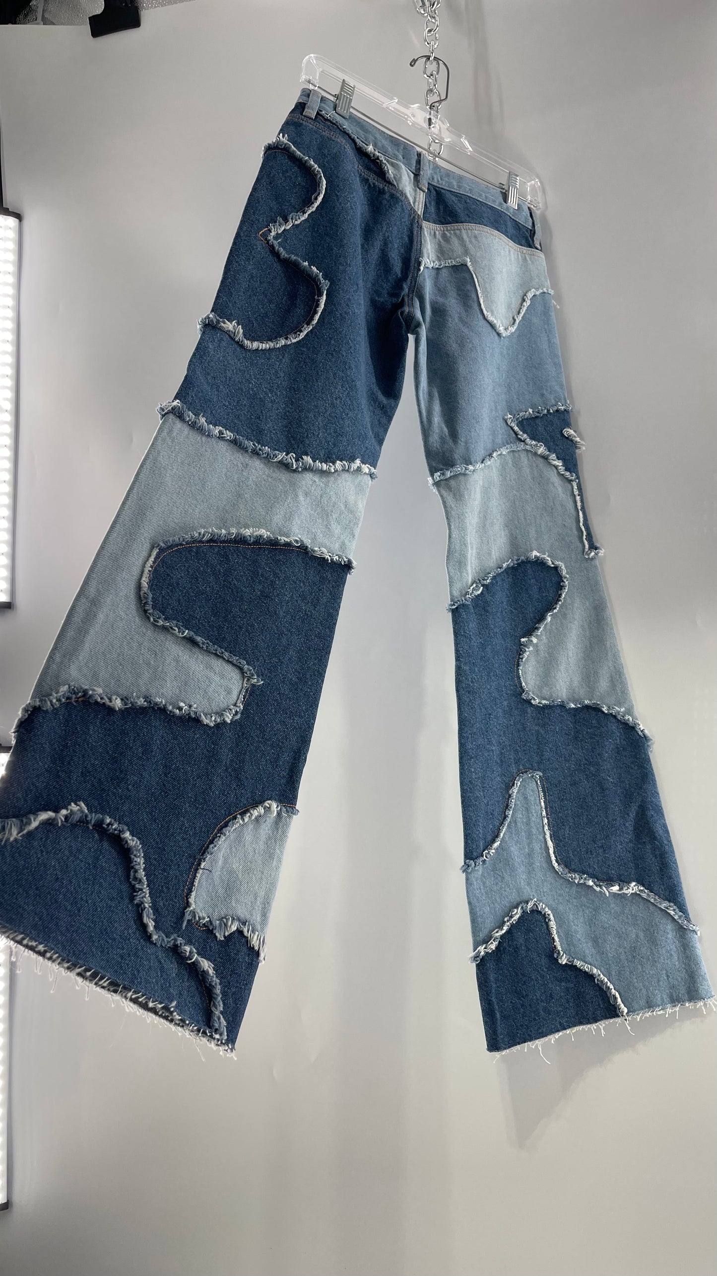 Free People Multi Denim Toned Wavy Patched Jeans (25) ***WITH TAGS***