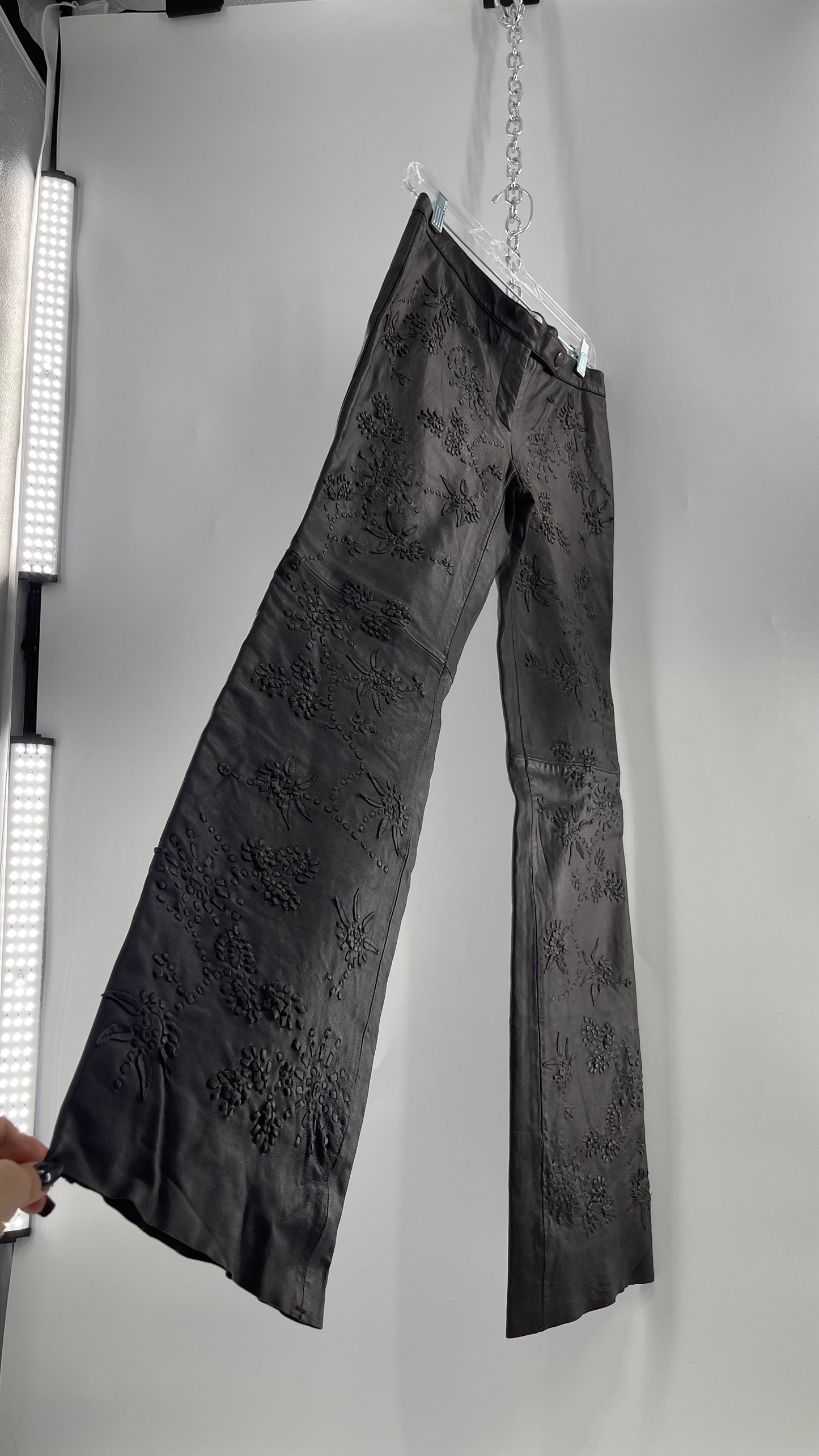 Moschino Brown Leather Embroidered Pants (10) ***WITH TAGS***
