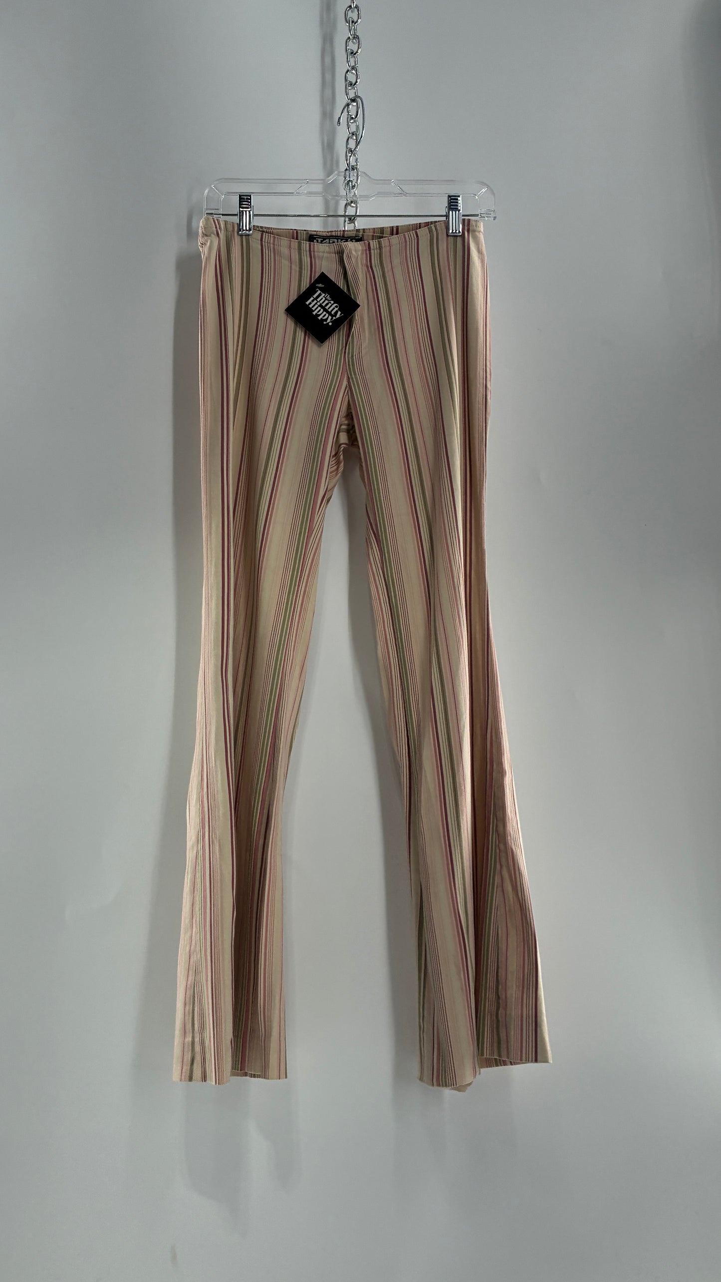 Rare Vintage TARK ‘1 Ultra Low Rise Pink and Green Striped Kick Flares