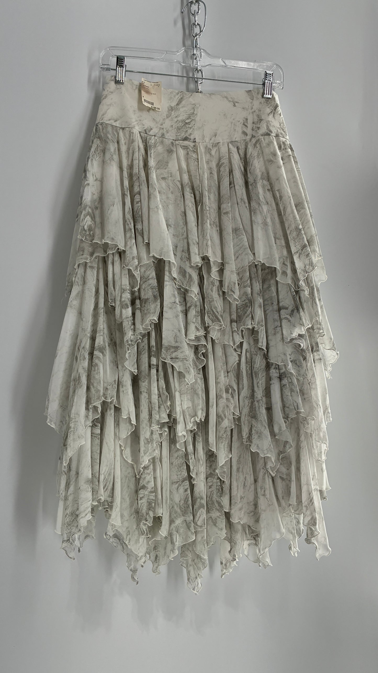 Free People Layered, Tiered Voluminous White and Grey Watercolor Full Skirt with Tags Attached (4)