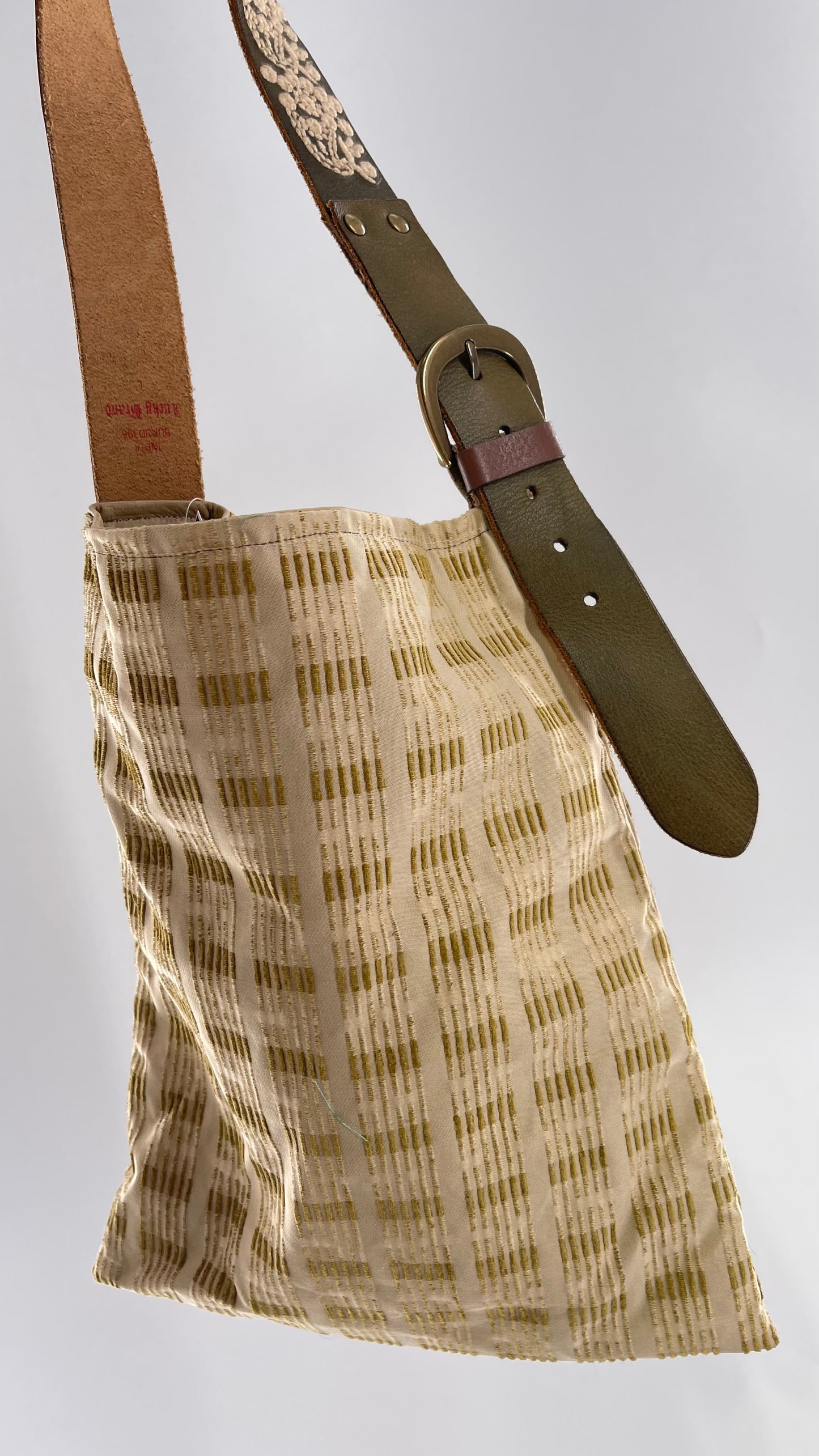 Tote with Embroidered Gold Exterior, Embroidered Leather Strap and Leather Interior - Shown Reversed