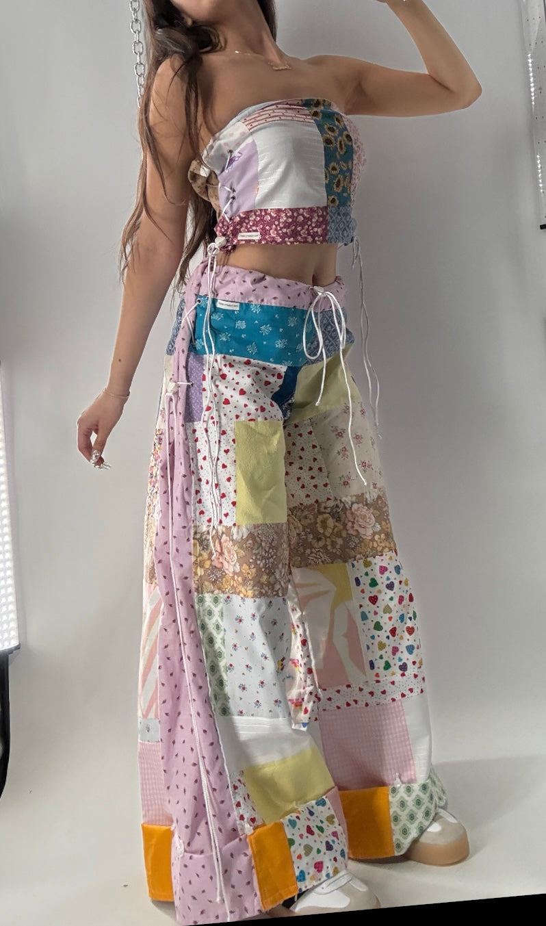 Vintage Handmade Patchwork Picnic Princess 2 Piece Set (XS-XL One Size)