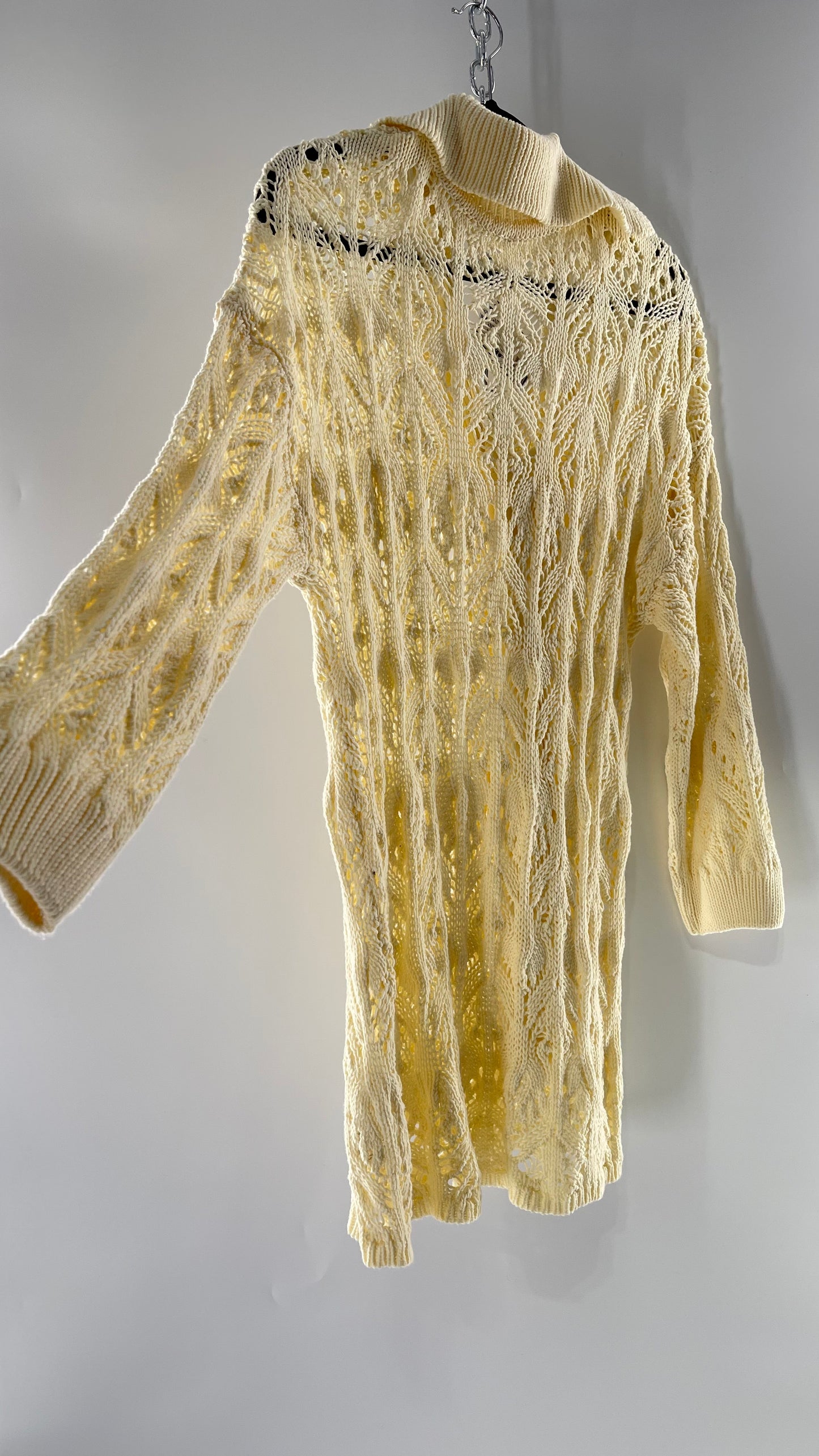 Free People Baby Yellow Comfy n Cozy Open Stitch Knit Sweater Dress (XS)