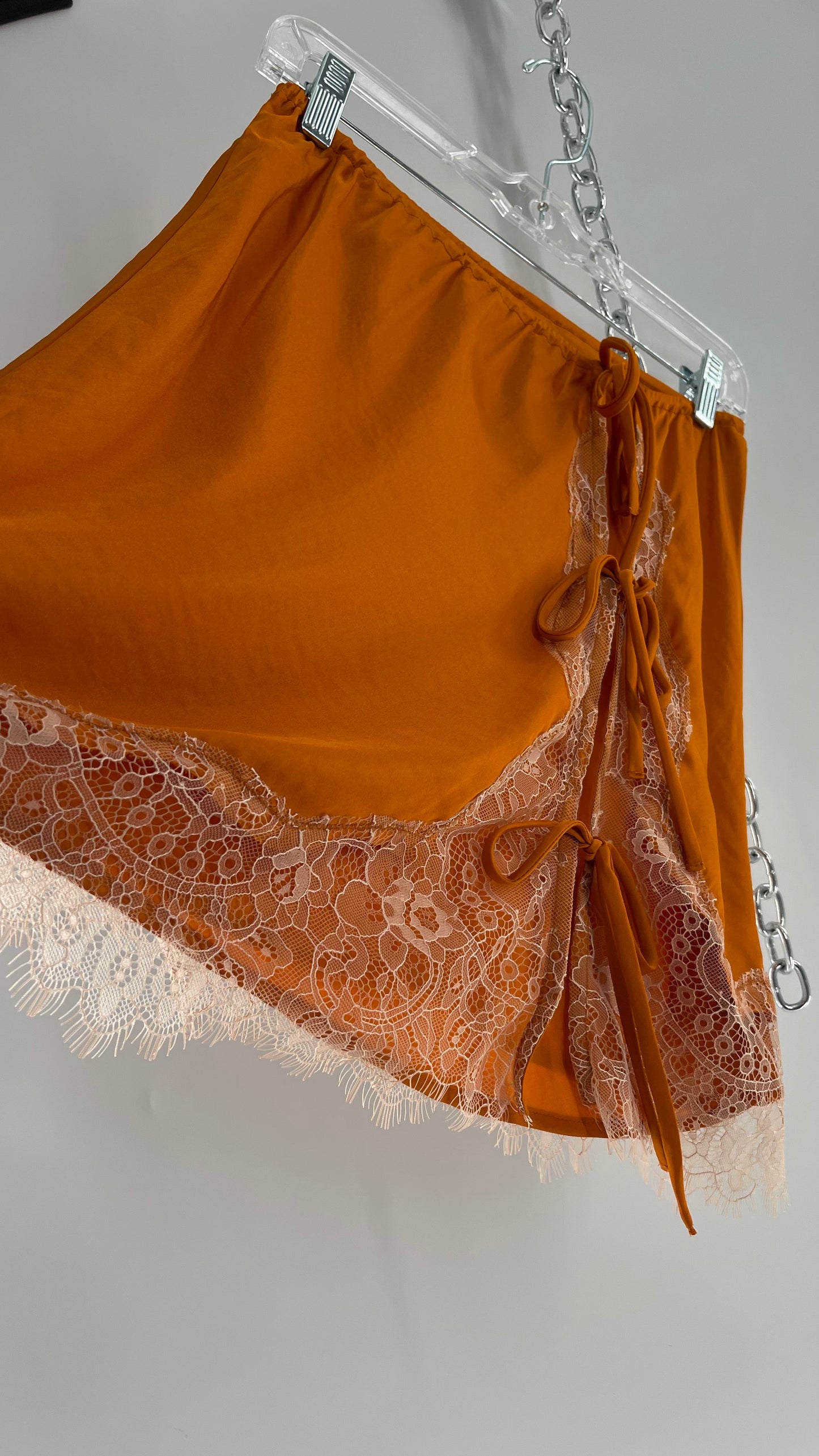 Free People Orange Lace Trim Silky Mini Skirt (Medium)