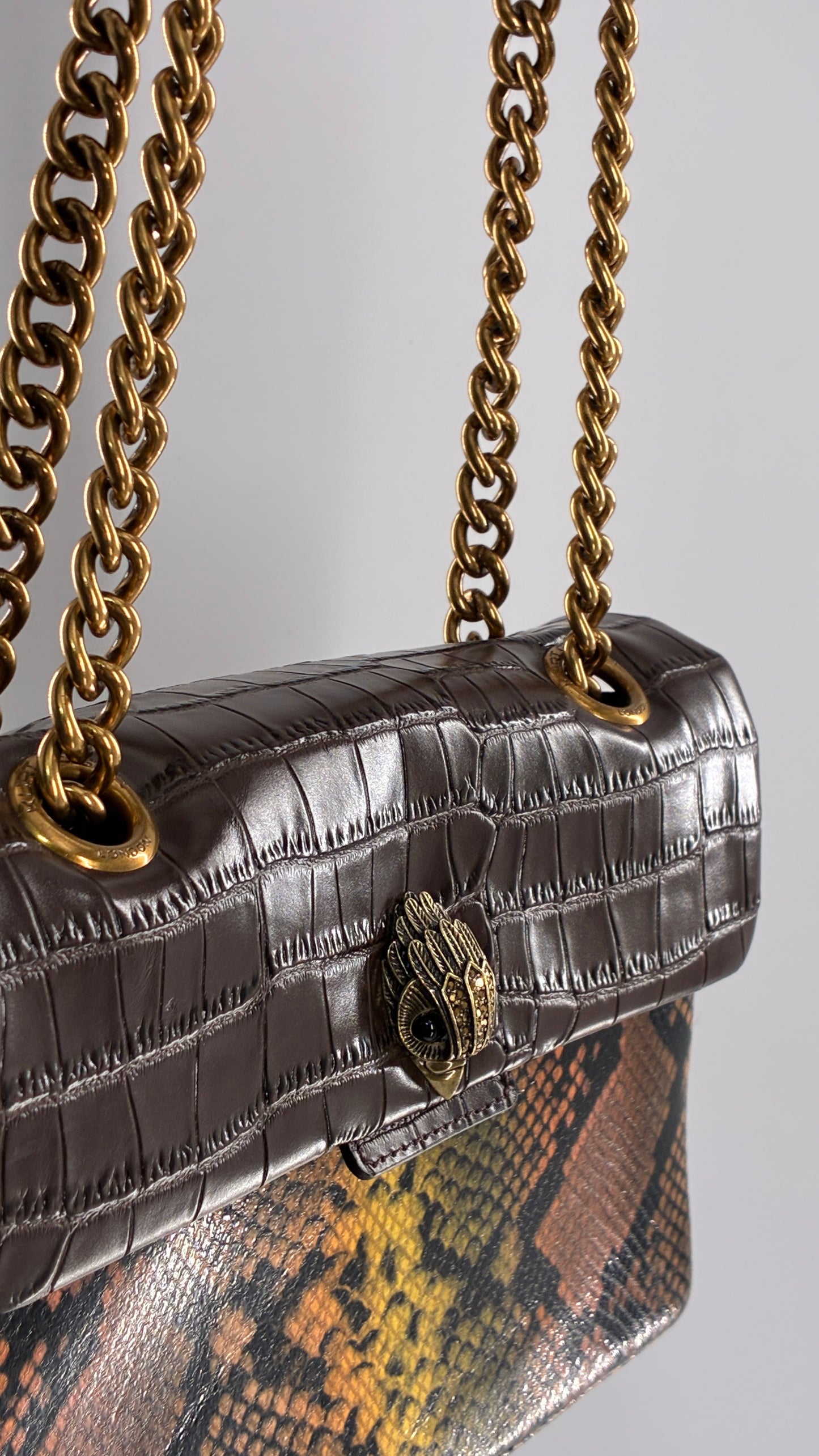 KURT GEIGER London Kensington Croc and Python Embossed Leather Crossbody Bag