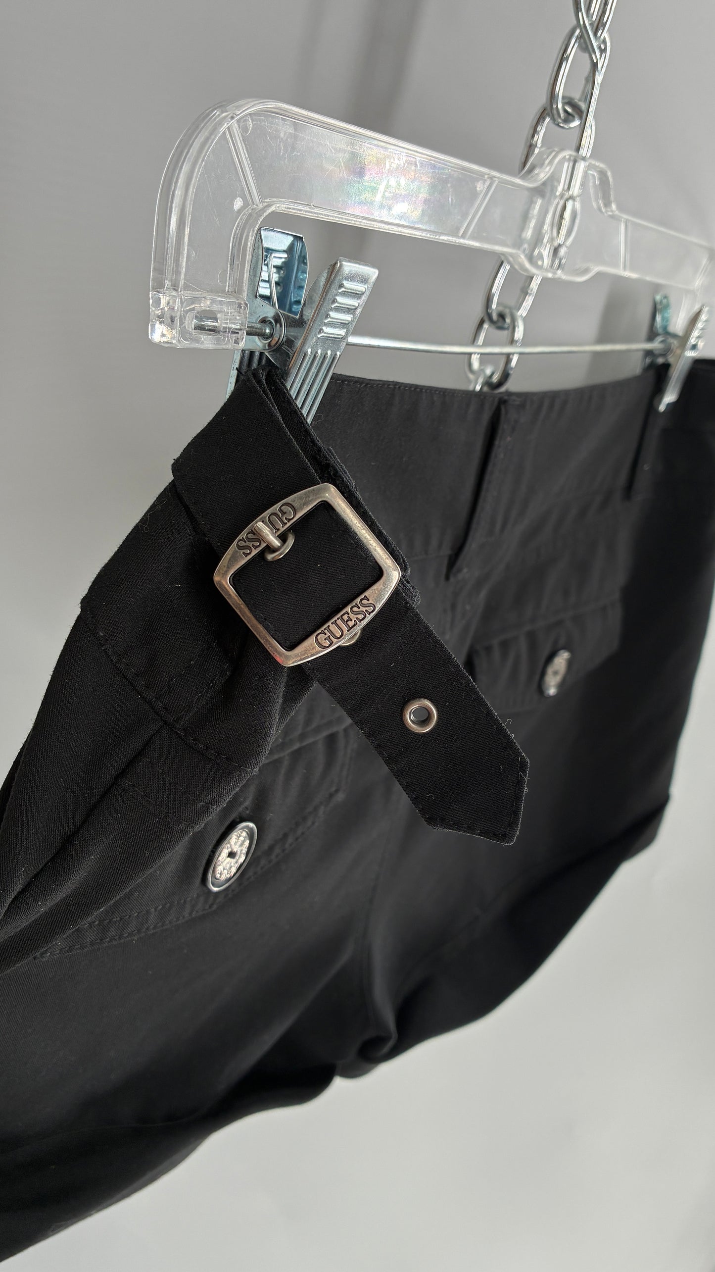 Vintage GUESS Black Cuffed Micro Mini Short with Embossed Details and Bum Pockets (30)