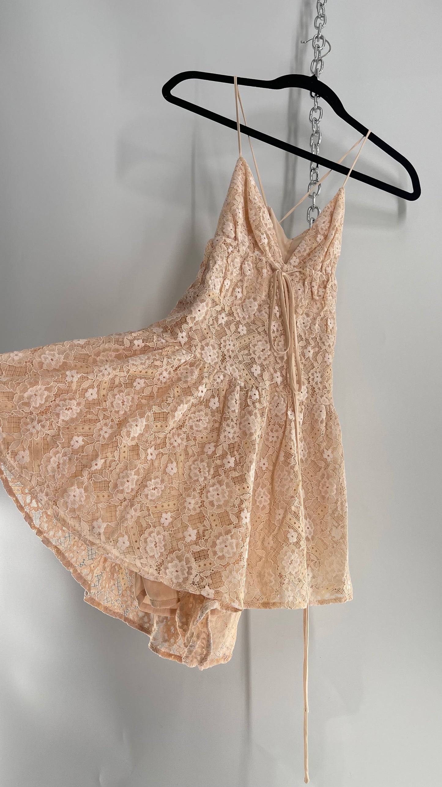 Free People Lexi Strappy Lace Baby Pink Romper with Tags (XS)