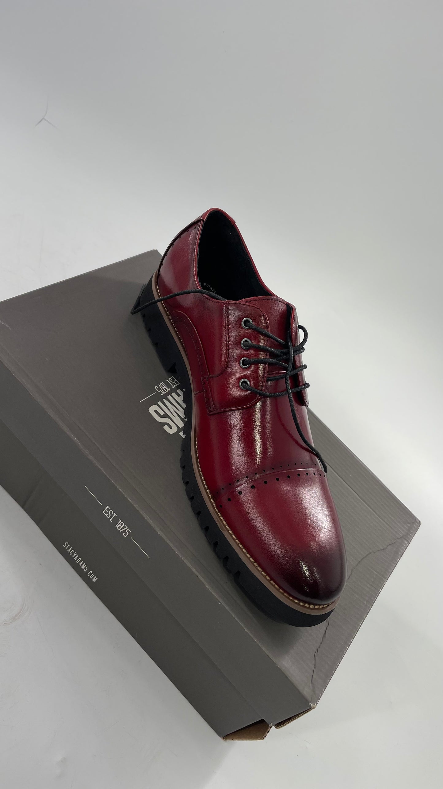 Stacy Adam’s Cherry Red Leather Oxfords with Cap Toe Detail (10)