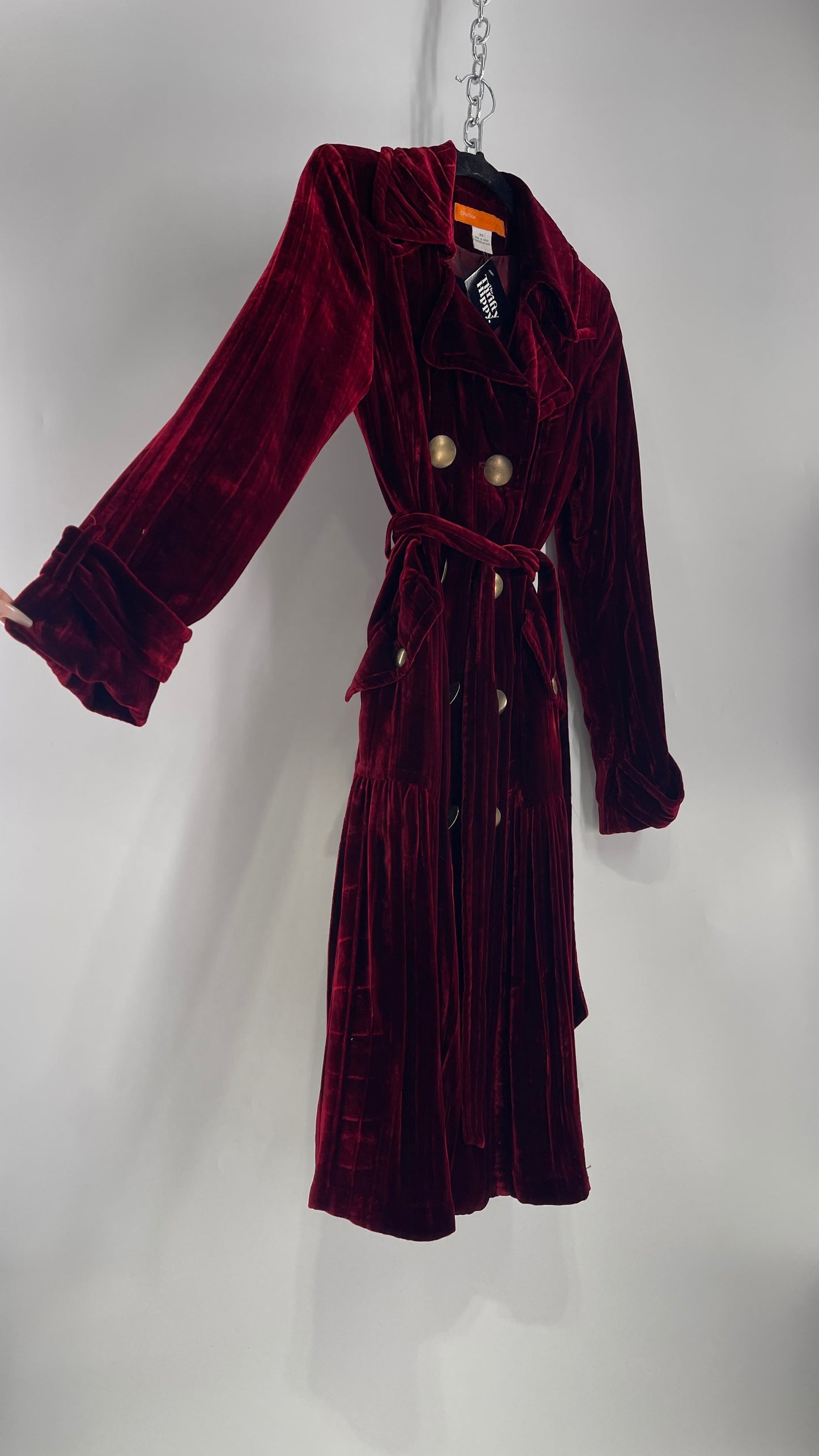 Cynthia Steffe Oxblood Red Velvet Double Breasted Gold Button Coat (XS)