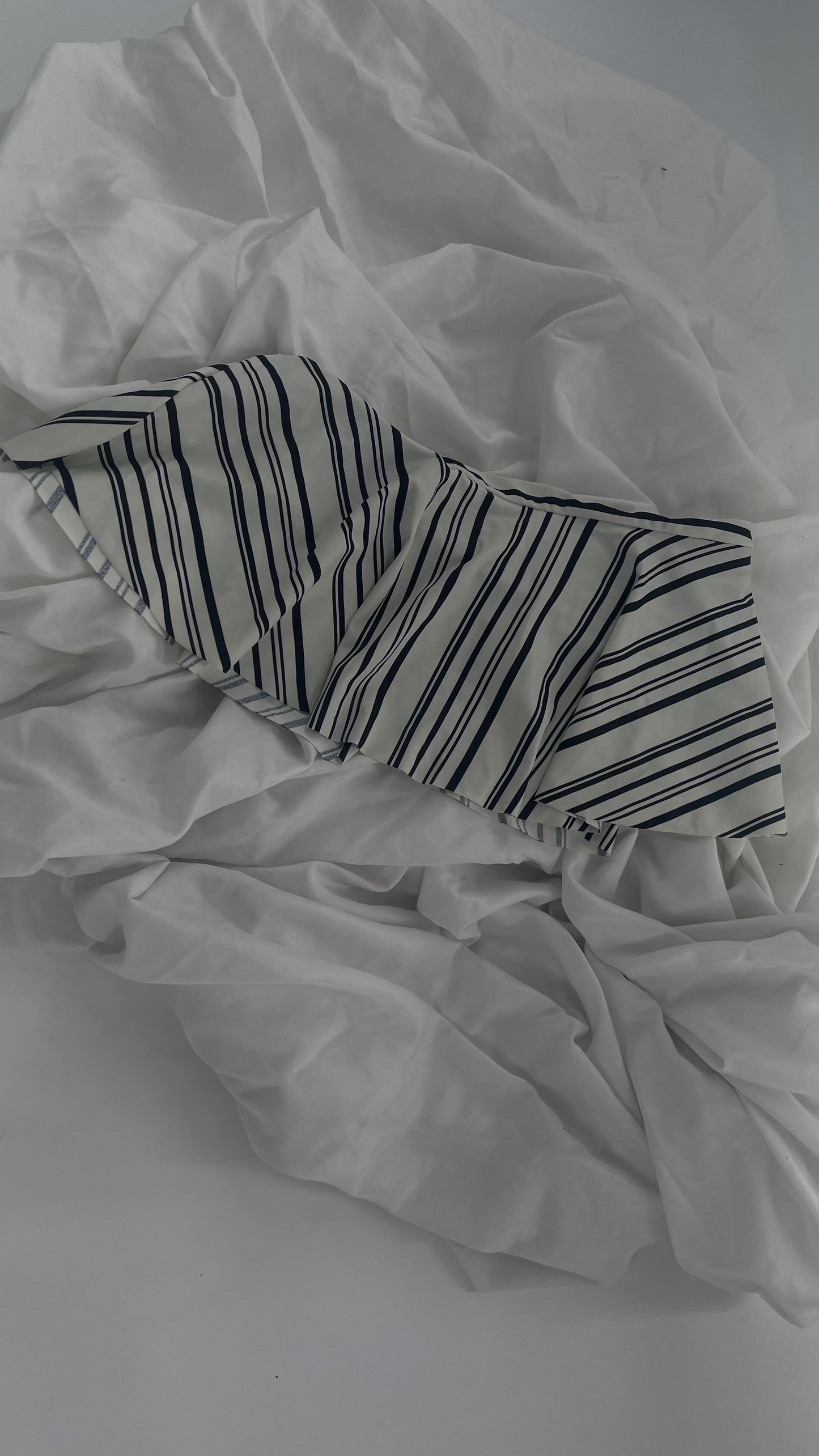 Anthropologie Citrine Made in Bali White/Black Striped Bandeau Swim Top with Ruffle (Small)