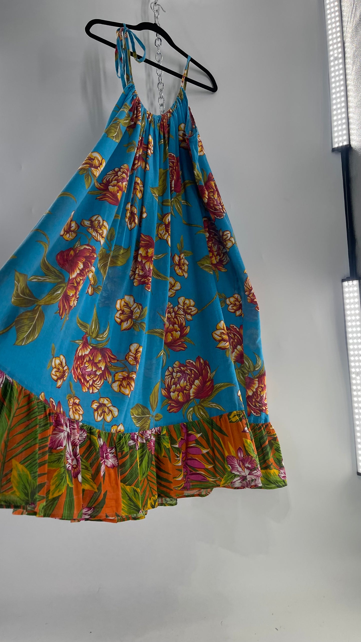 Handemade Brazilian Color Blocked Blue/Orange Floral Maxi (One Size)