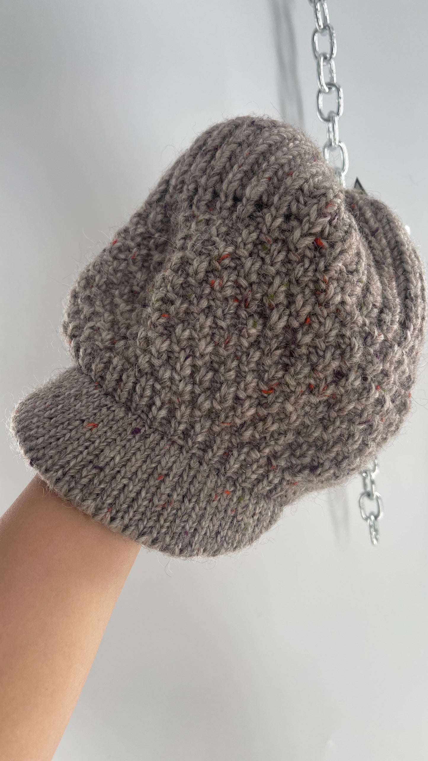 Vintage Tan Knit Slouchy Newsboy Cap Beanie with Brim