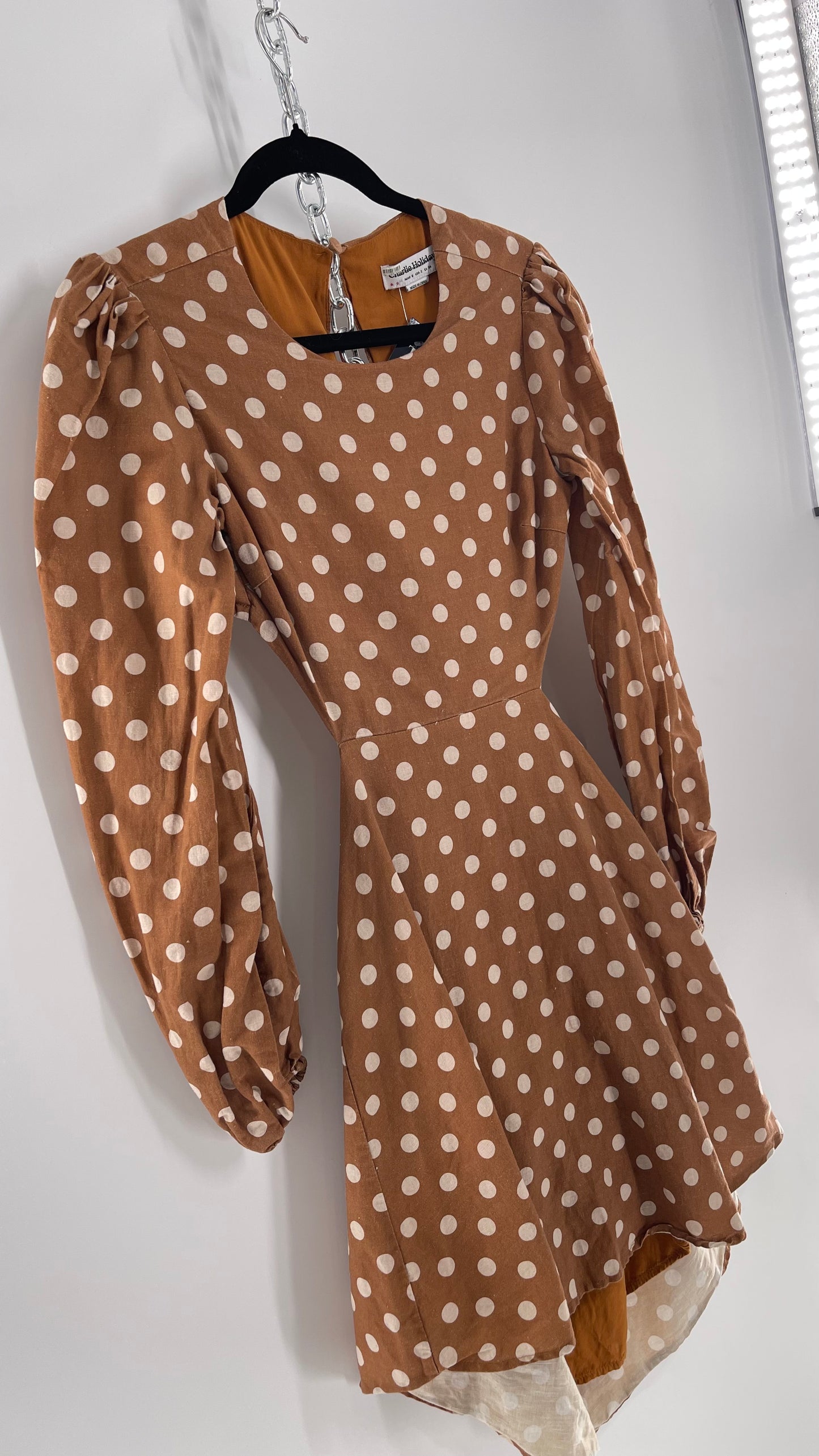 Charlie Holiday Halcyon Brown Polka Dot Open Back Linen (2)