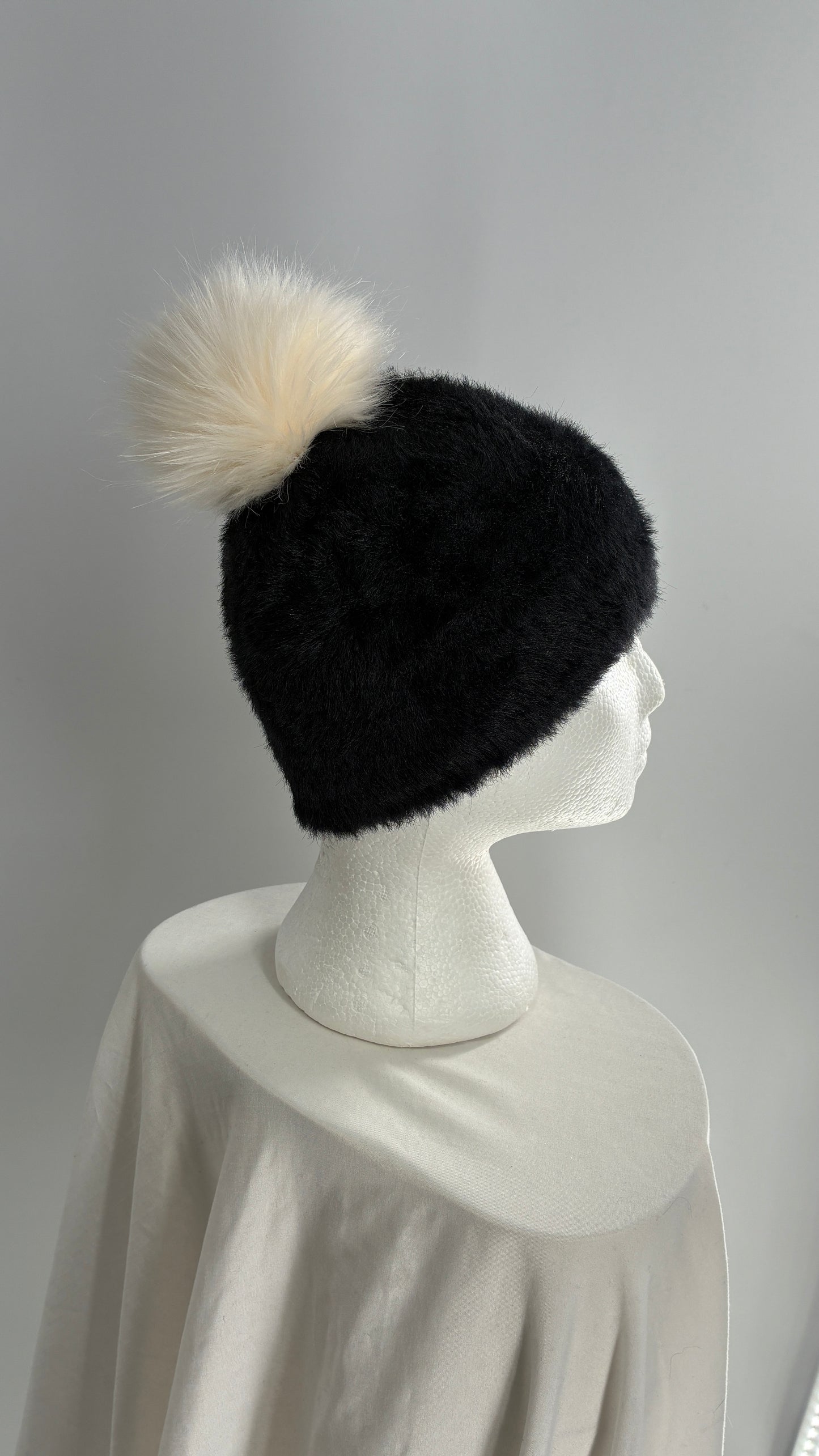 Anthropologie Sleeping on Snow Black Pom Pom Beanie
