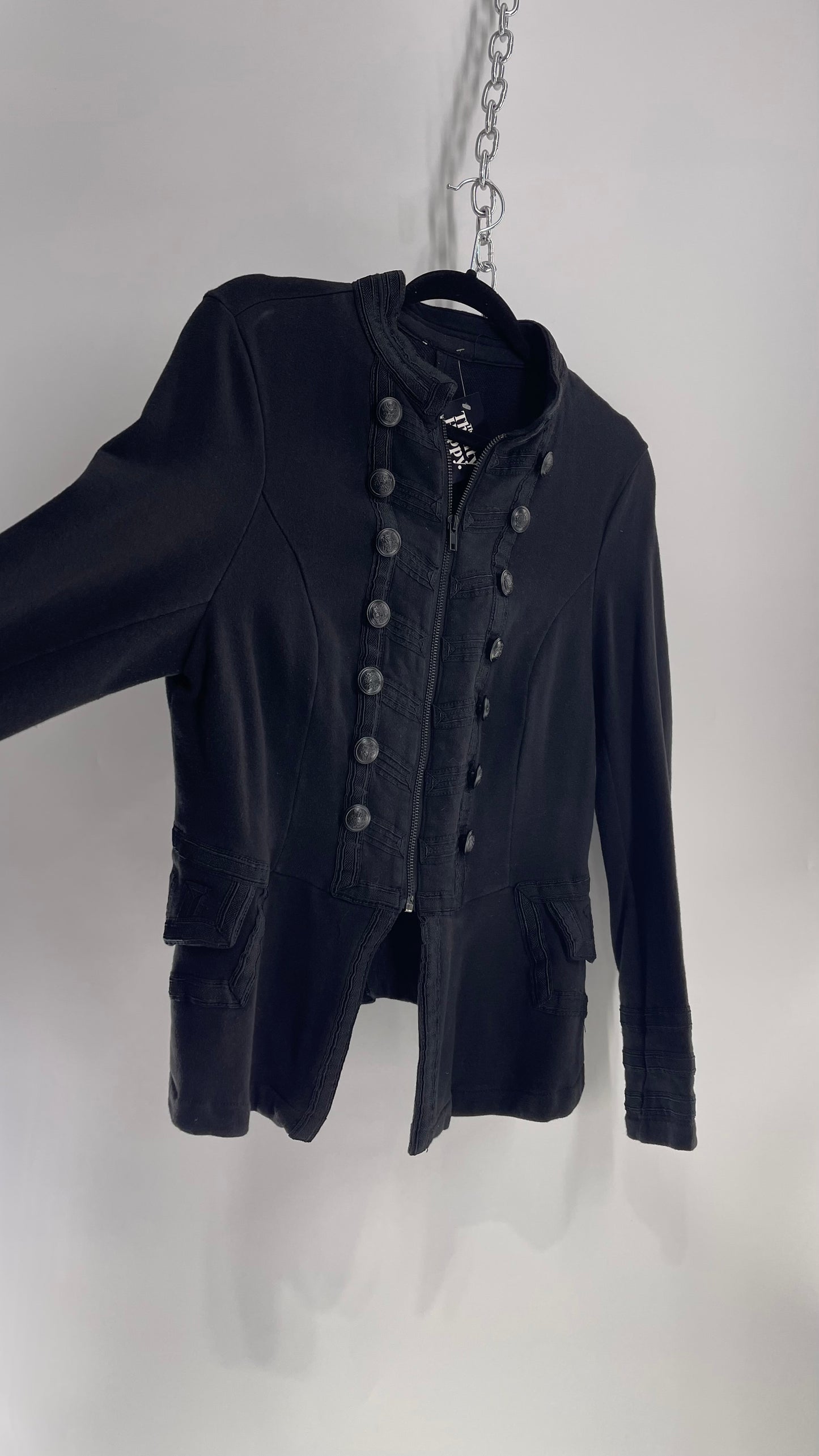 Vintage Black Military Style Button Front Jacket (XL)