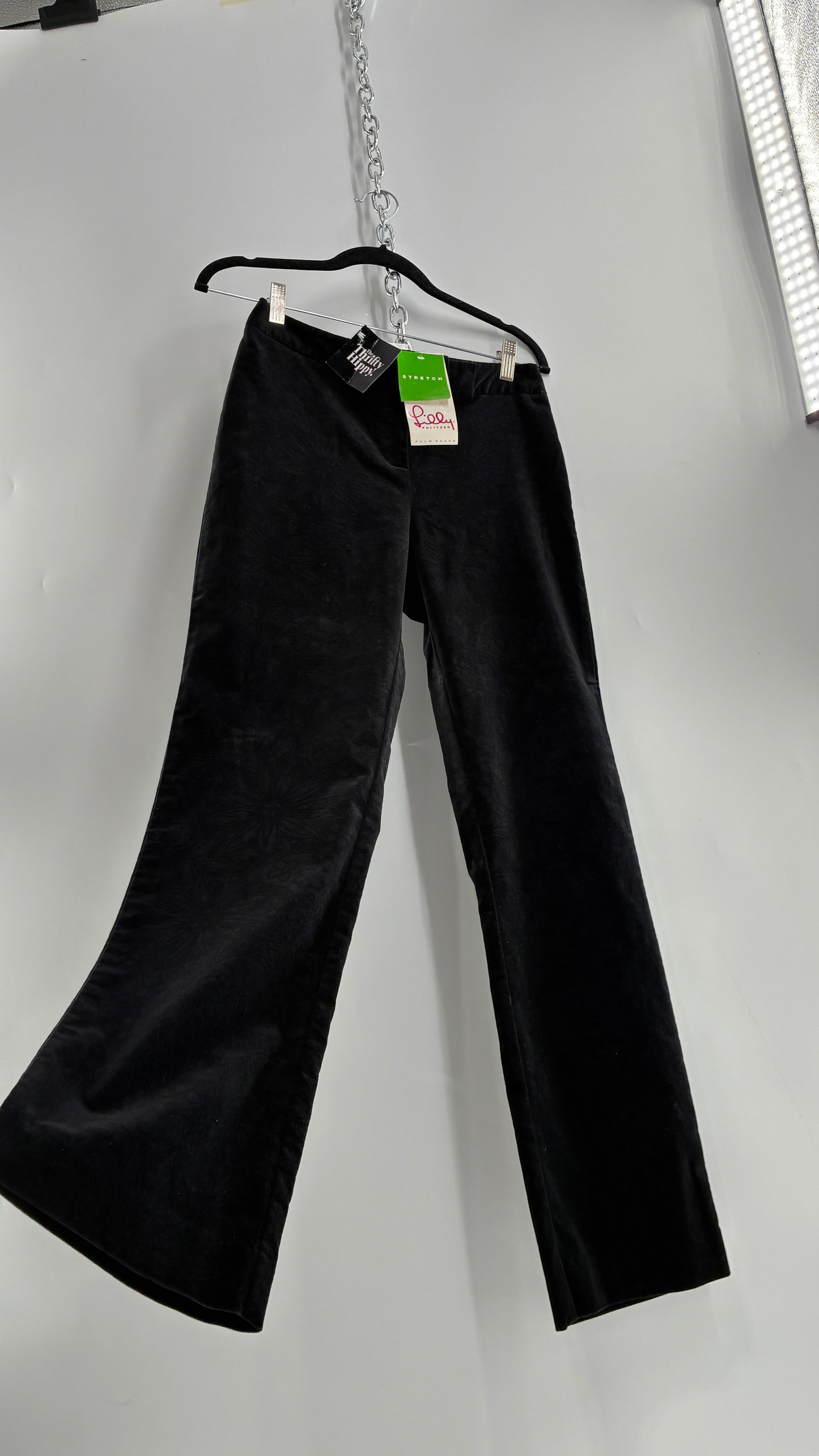 Deadstock Vintage 2000s Lilly Pulitzer Black Velvet Embossed Floral, Side Closure Pants (4)