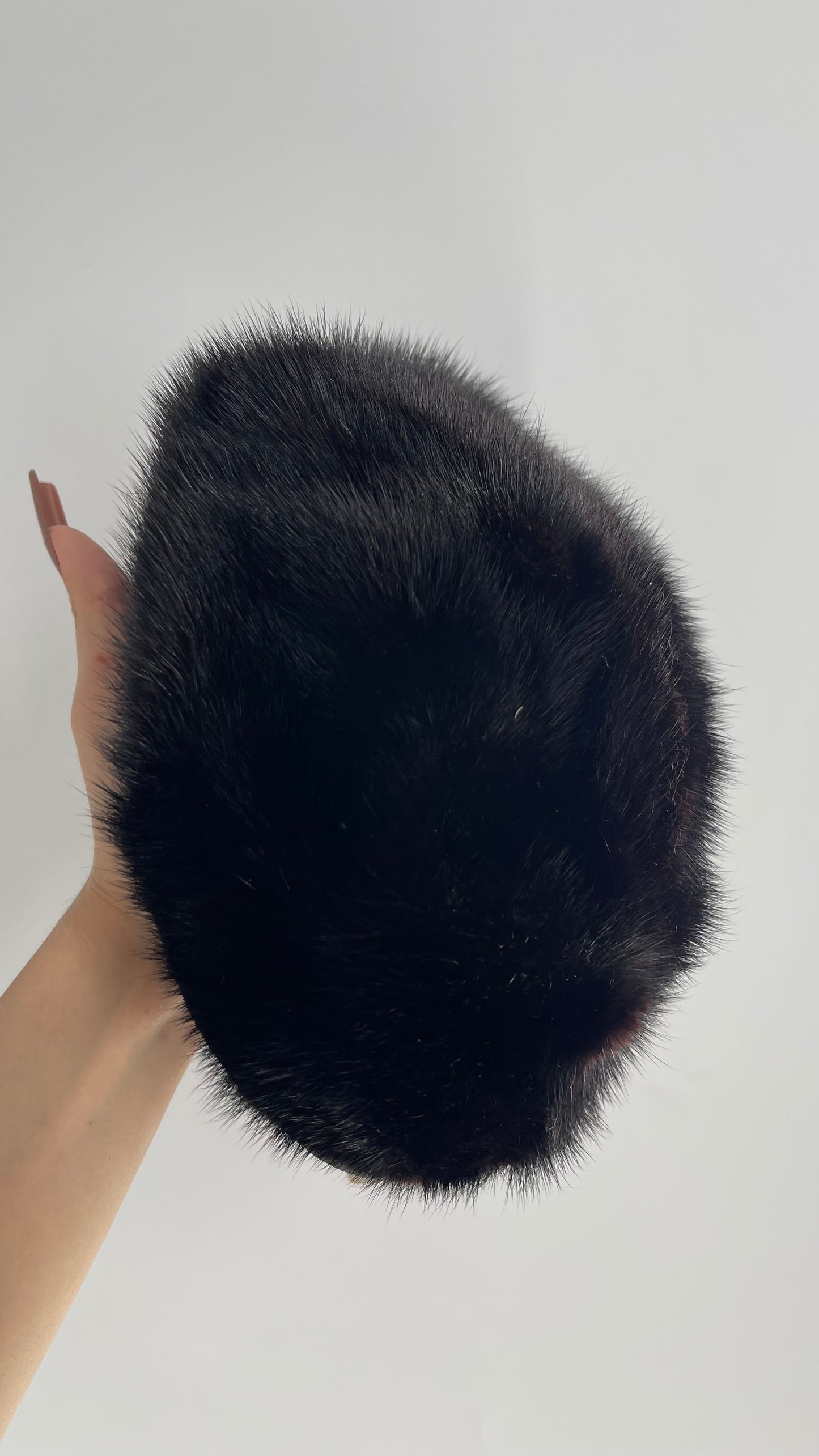 Vintage Genuine Fur Beret with Black Leather Inner Trim