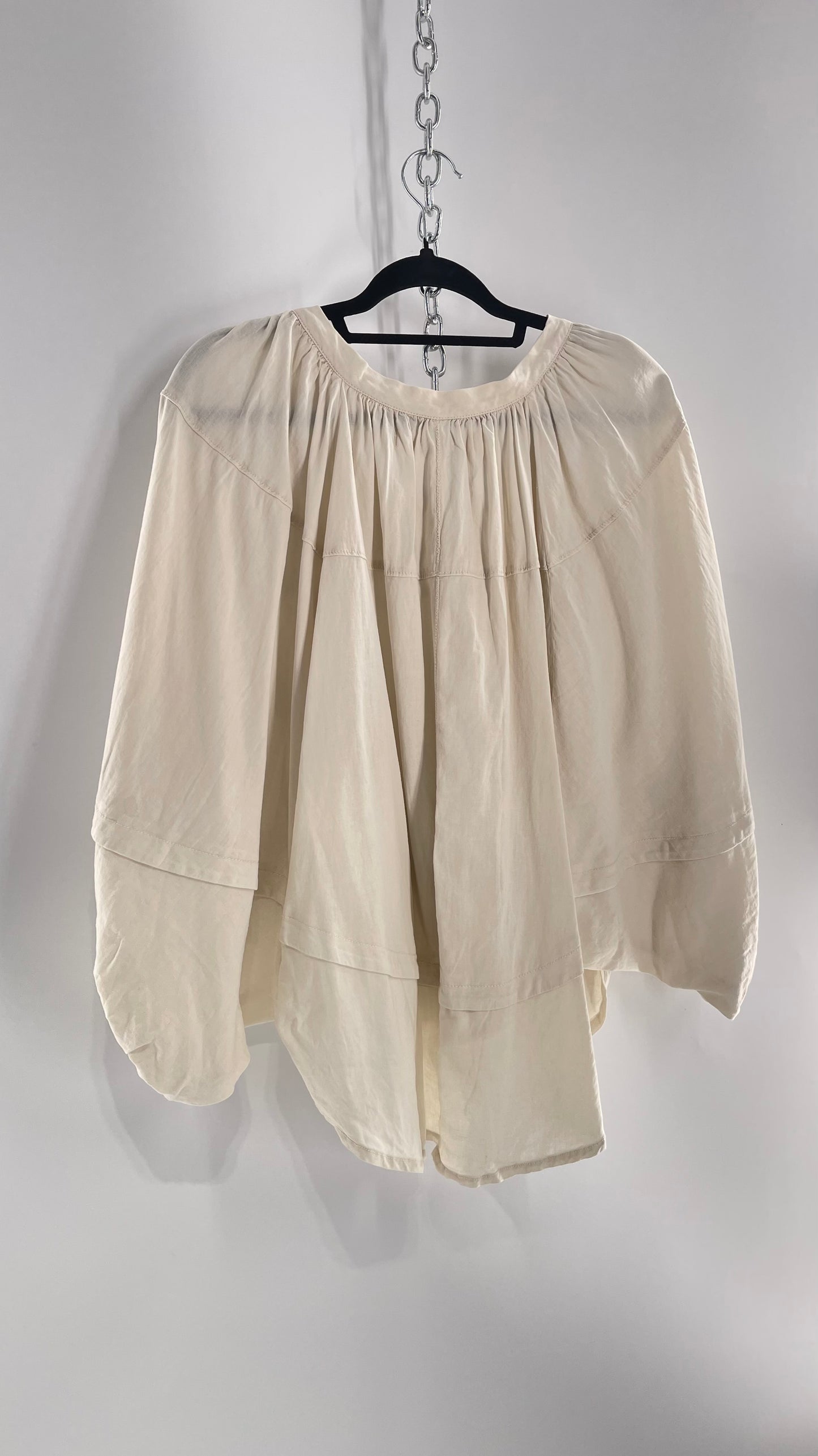 Free People Beige Off White Billow/ Prairie Sleeve Cape Blouse (Small)