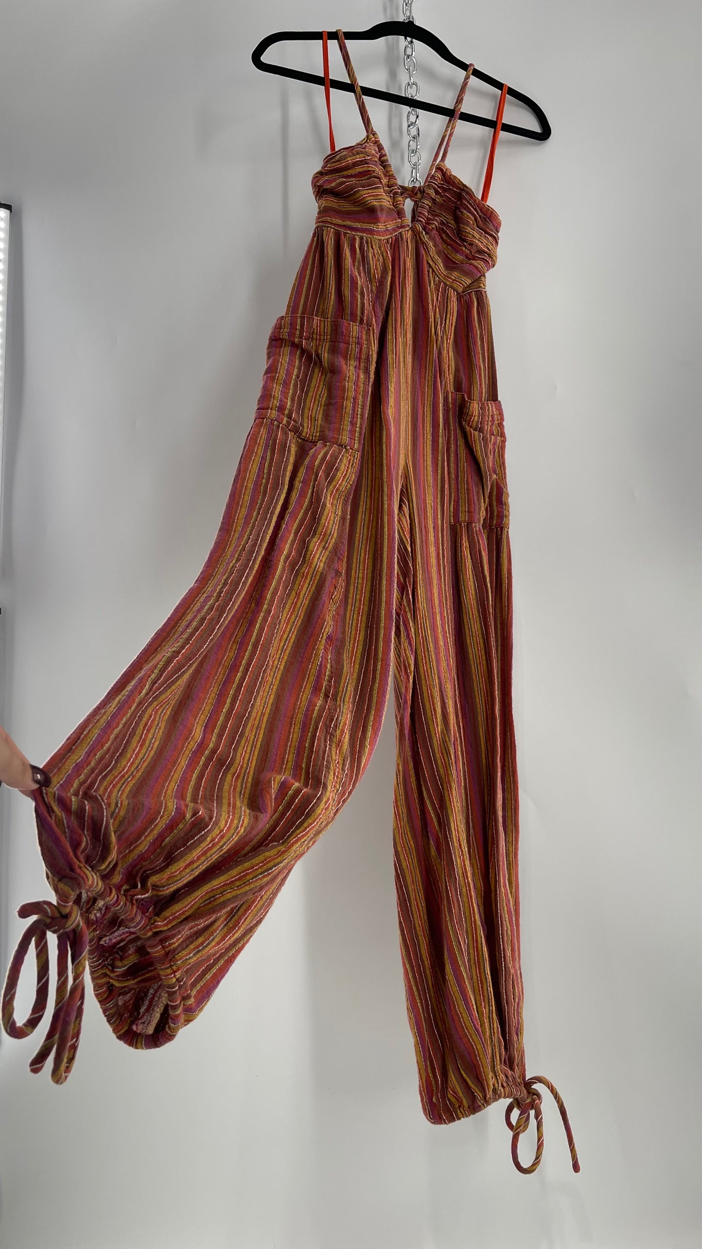 Free People Sundaze Striped Cotton Jumpsuit (XS)