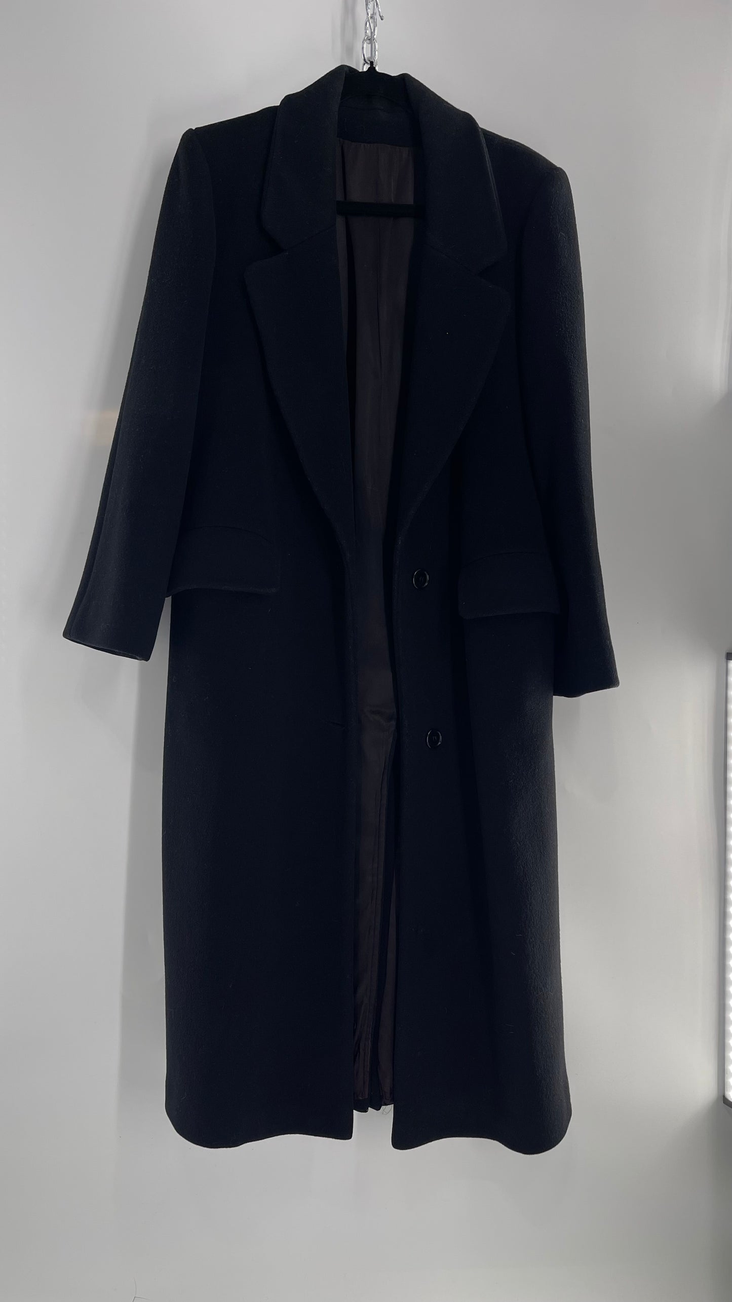Vintage CENTRAL PARK NY 100% Wool Black Full Length Coat (M/L)