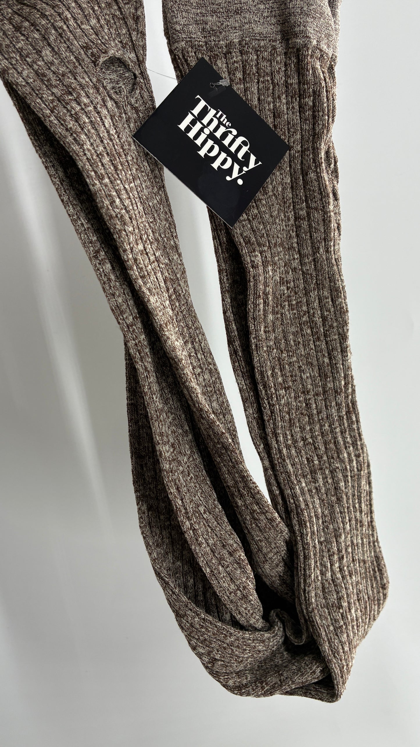 NWOT Brown Taupe Ribbed Knit Footless Tights