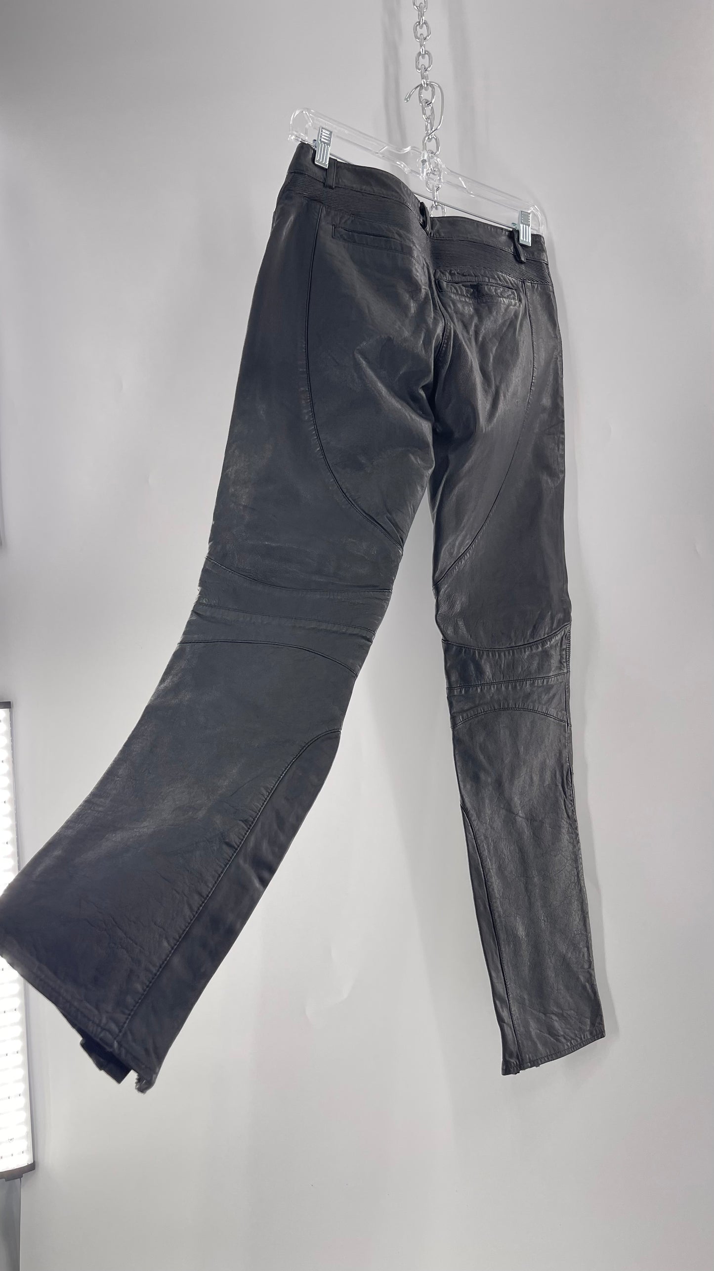 LAMARQUE 1990s Collection Vintage Black Leather Moto Style Pant with Panels, Ribbing and Zipper Details (6)