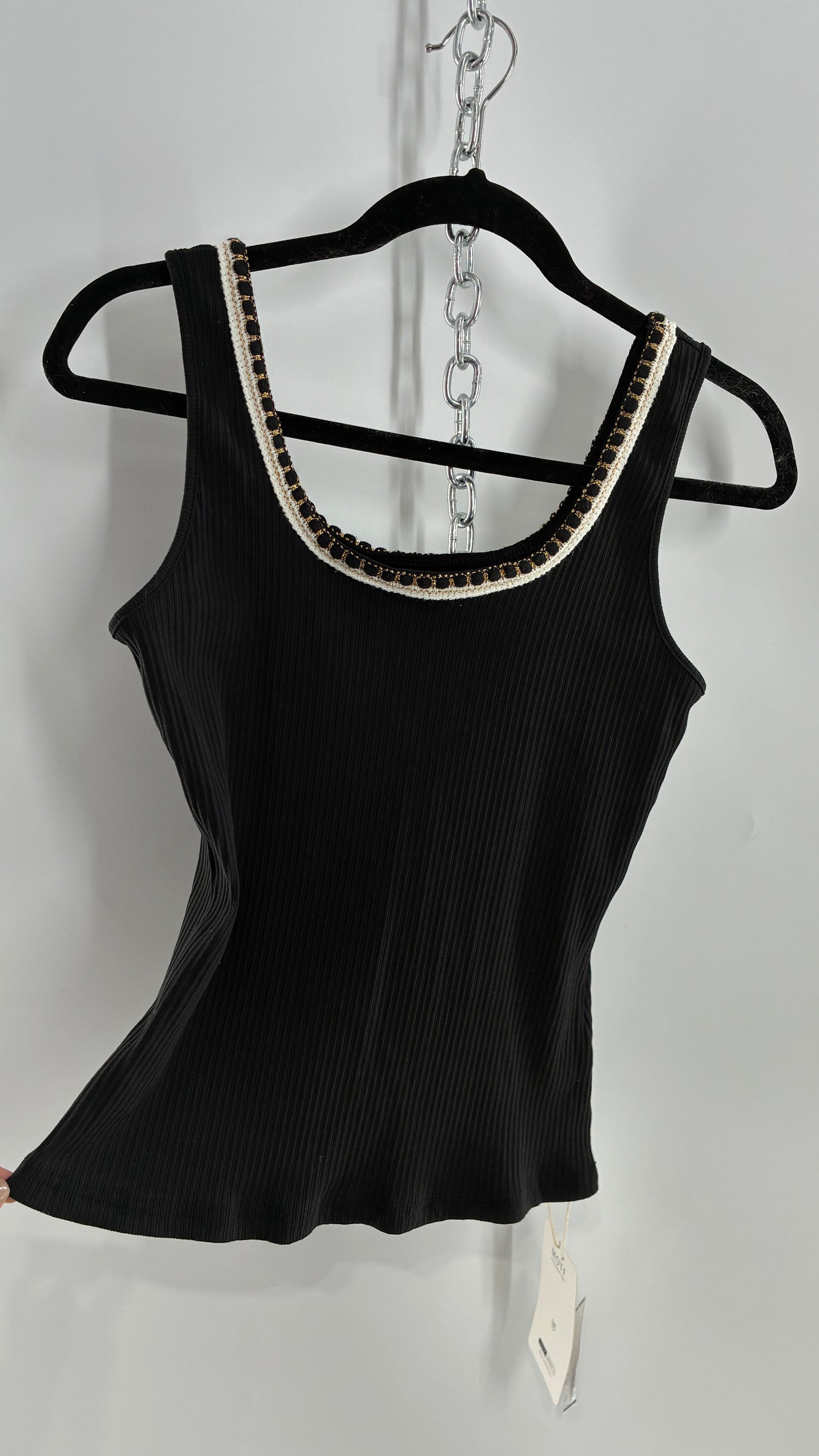 MOTF Black Ribbed Camisole with Embroidered Neckline and Tags Attached (Medium)