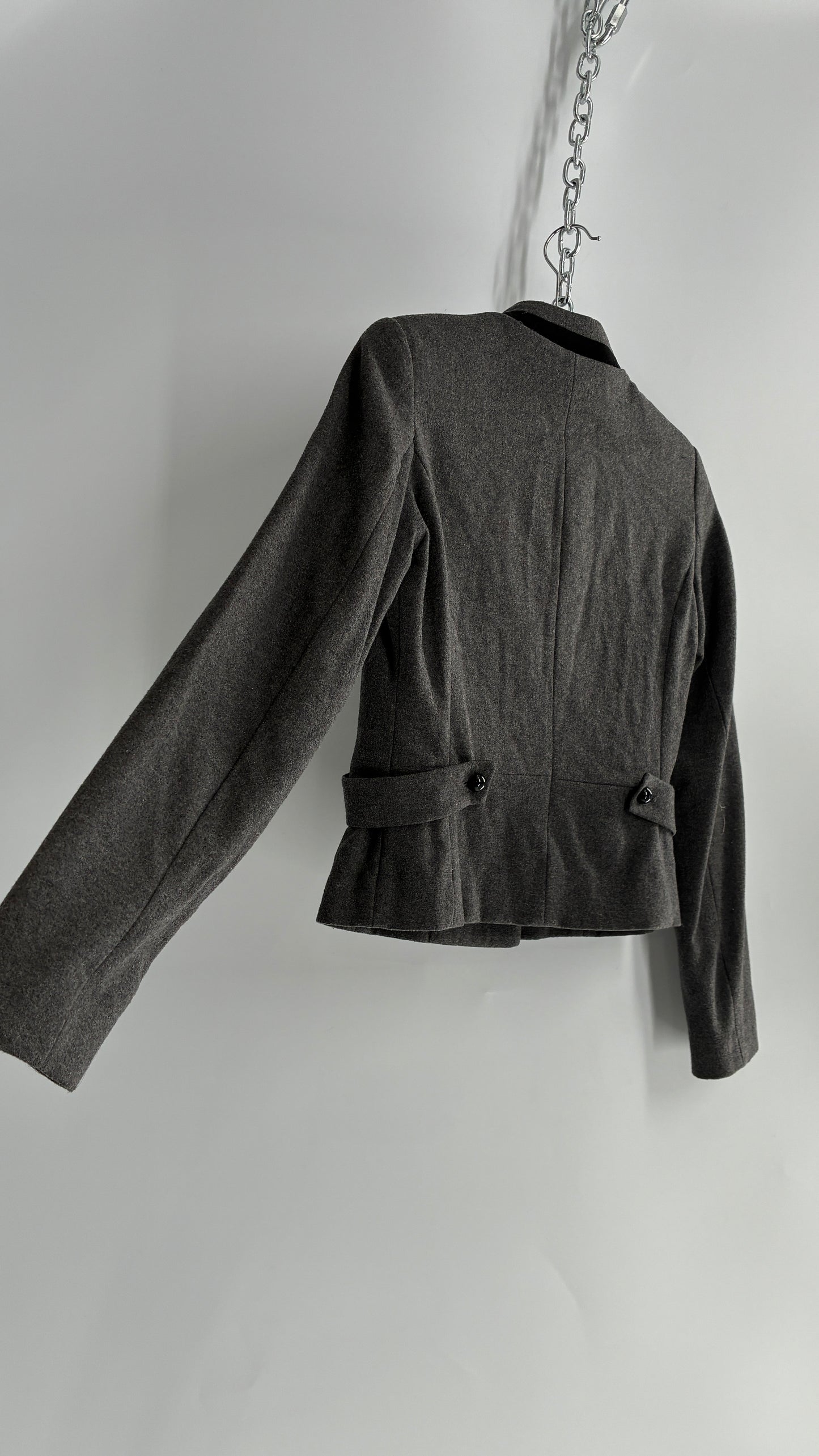 Vintage H&M Grey Knit Military Style Drummer Jacket (4)