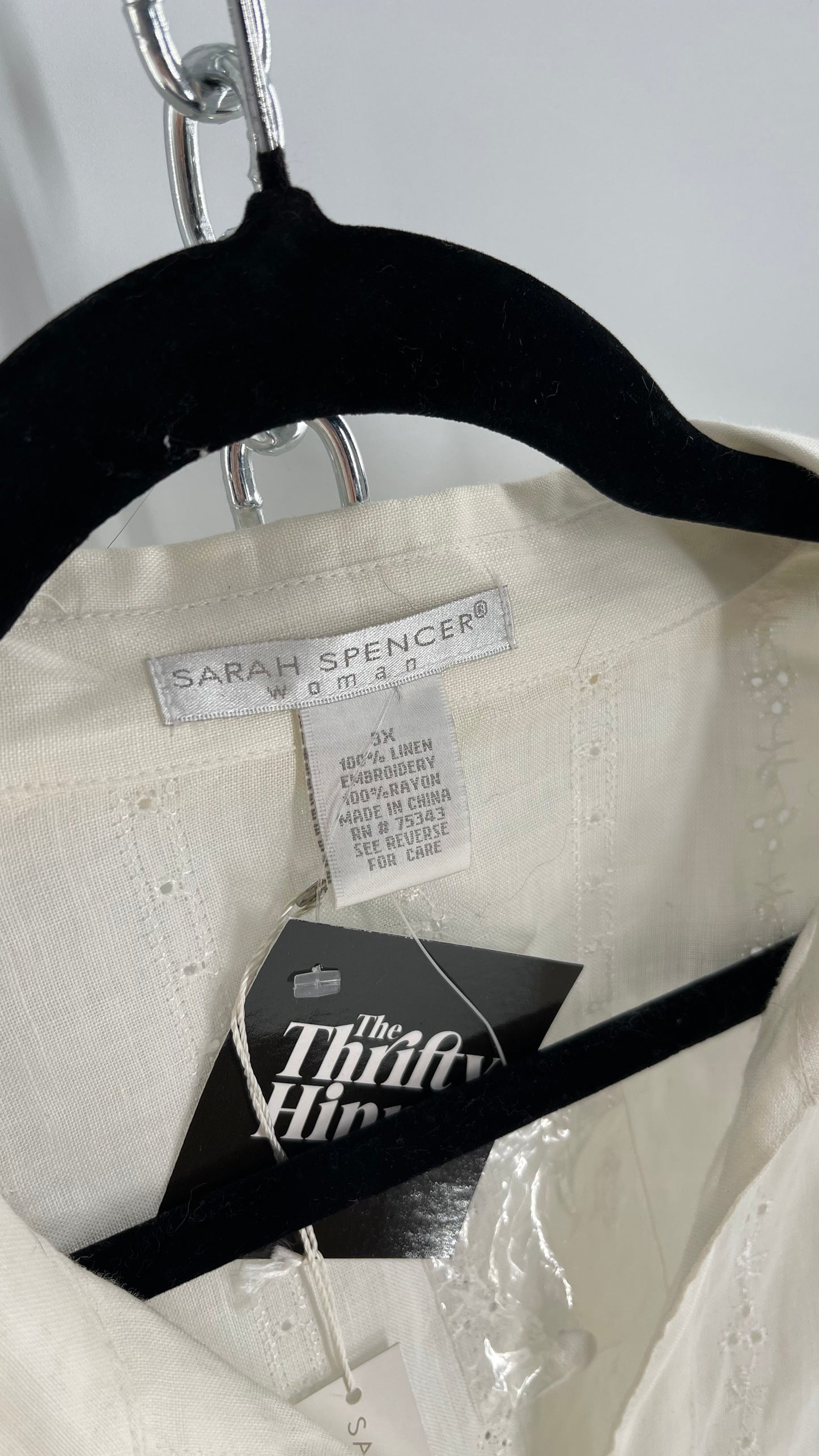 Sarah Spencer Off White 100% Embroidered Linen Blouse with Tags Attached (3X)